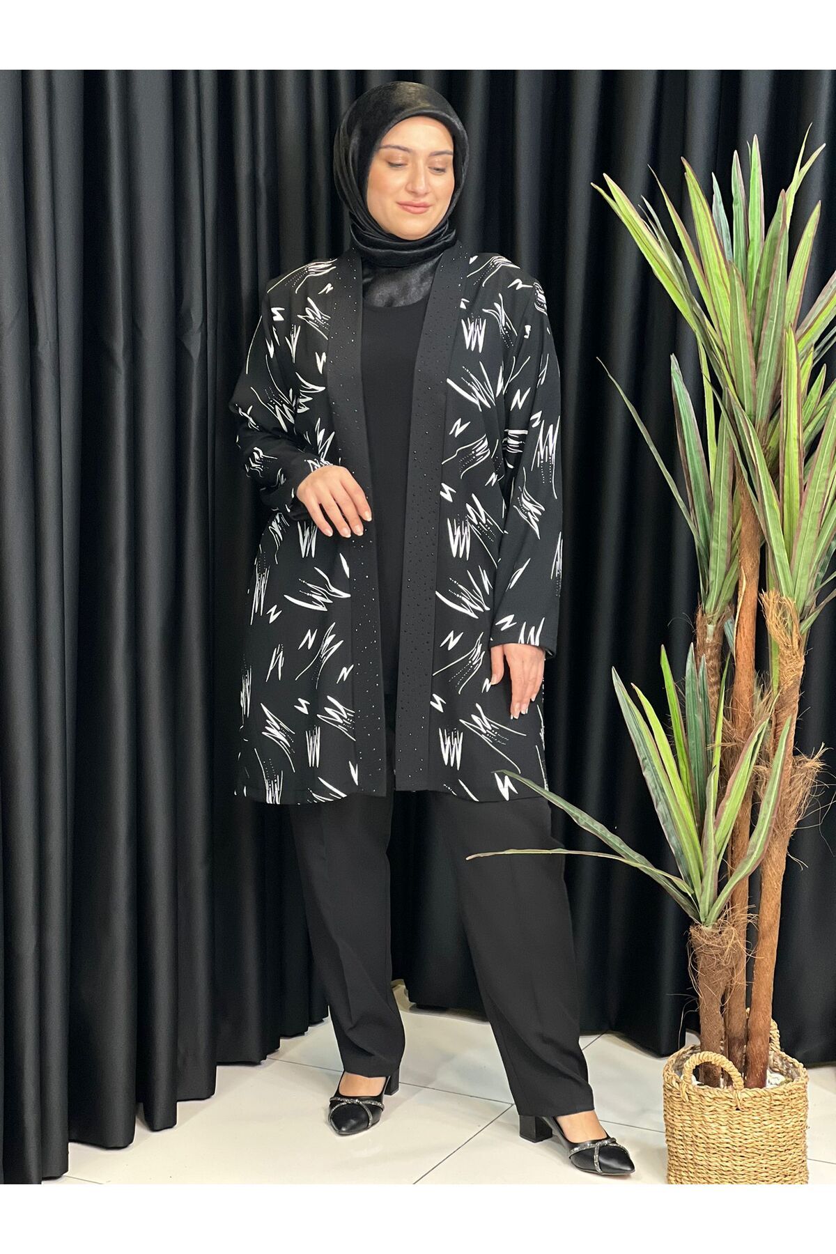 Butik büyük beden Önü Taşlı İkili Tunik Takım