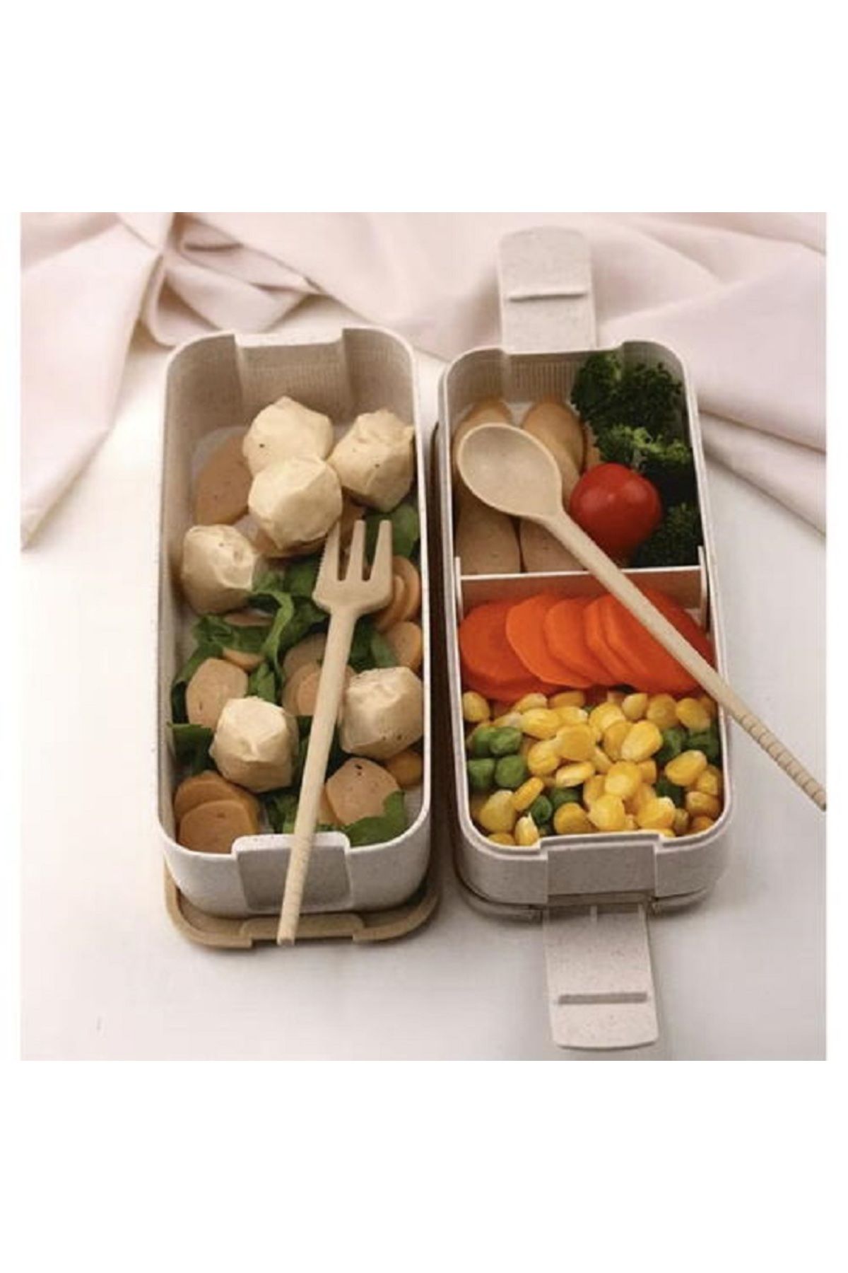 SMARTECH-Food lunch box, Spoon and Fork Included, 750 ml, Beige, Made from Eco-Friendly Material 8