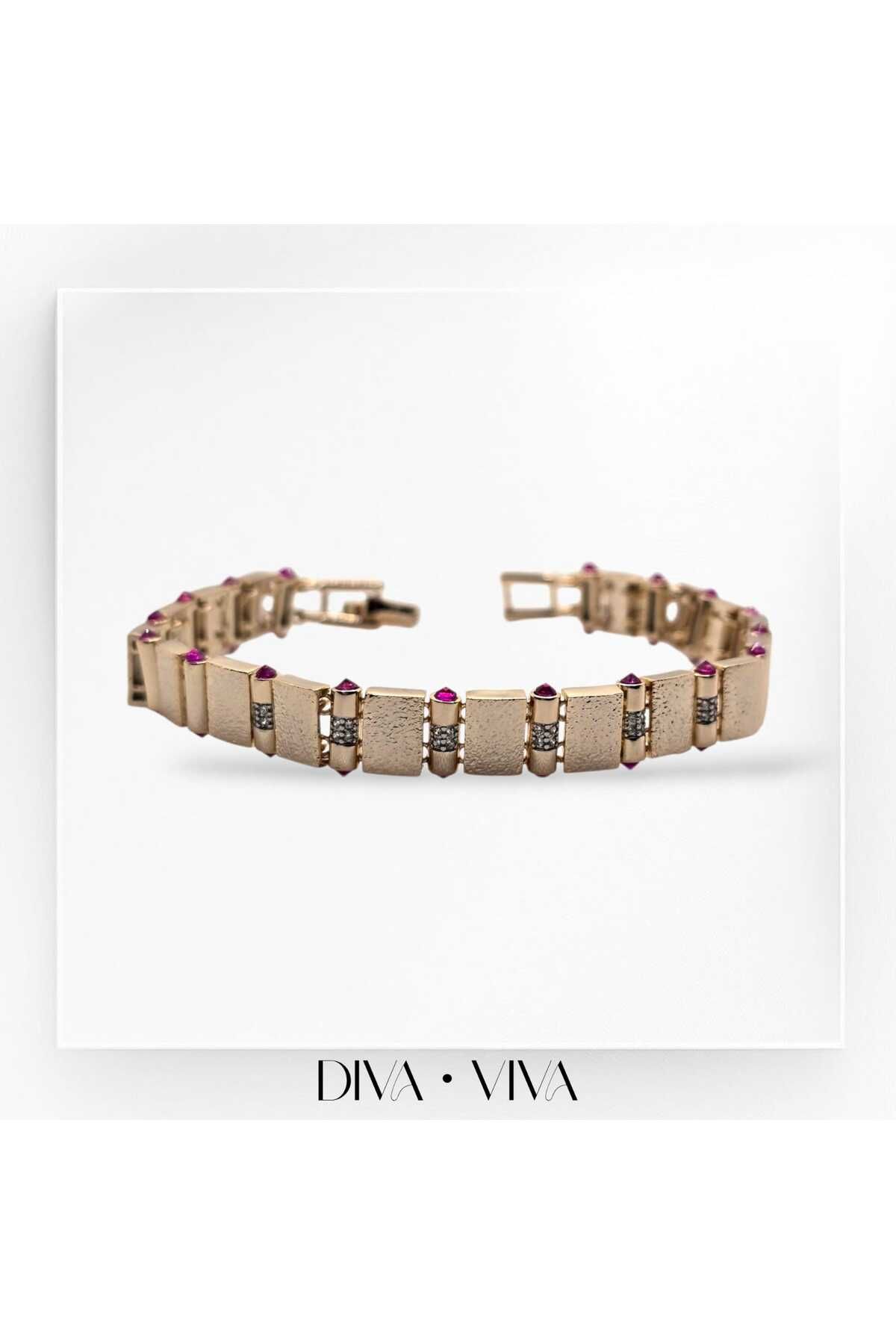 DivaViva Diva Viva - Özel Seri Pembe Taşlı Blur Desen Kadın Bileklik – Rose Gold