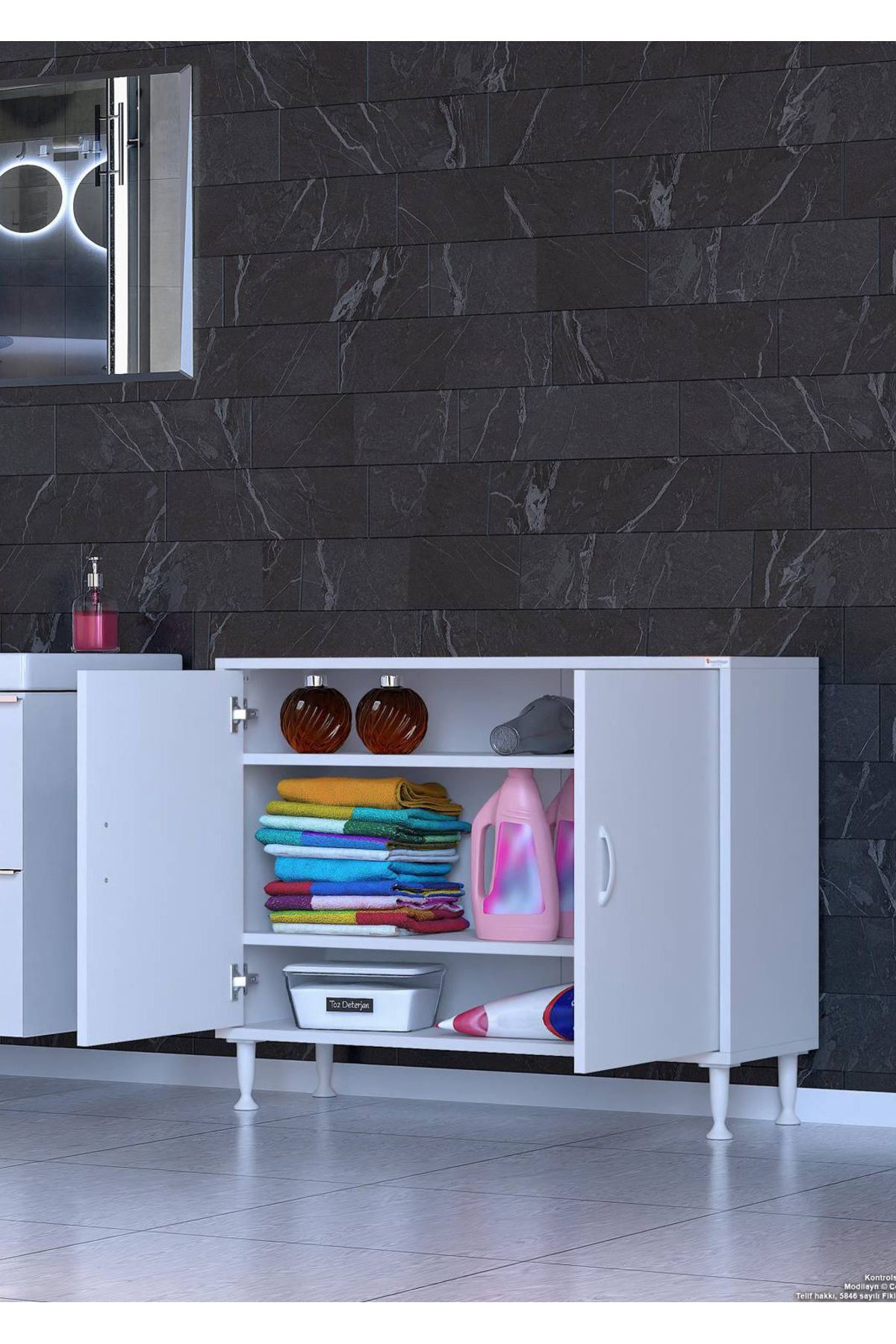 Modilayn 90x75x32,5 cm’ lik 2 Kapaklı 3 Göz Raf Dolap Organizatör Dolap Mutfak Dolabı Çok Amaçlı Dolap