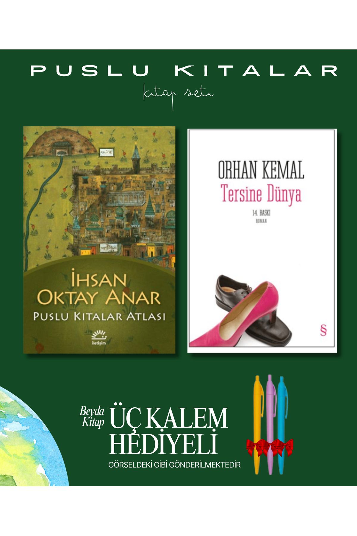 İletişim Yayınları Puslu Kıtalar Atlası - Tersine Dünya - Kitap Seti - İhsan Oktay Anar - Kalem Hediyeli