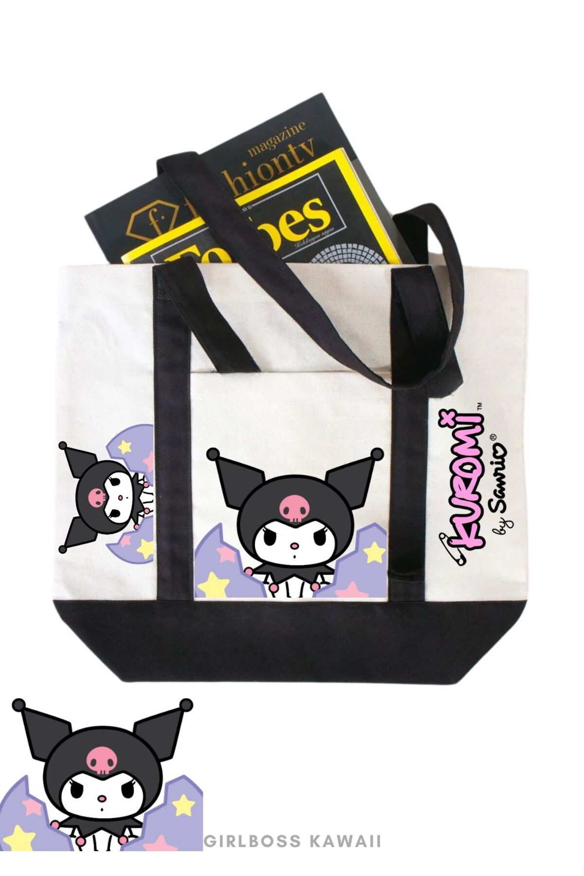 Girlboss Kawaii Girlboss Kuromi kanvas çanta ön cepli büyük boyut / alışveriş , spor , plaj