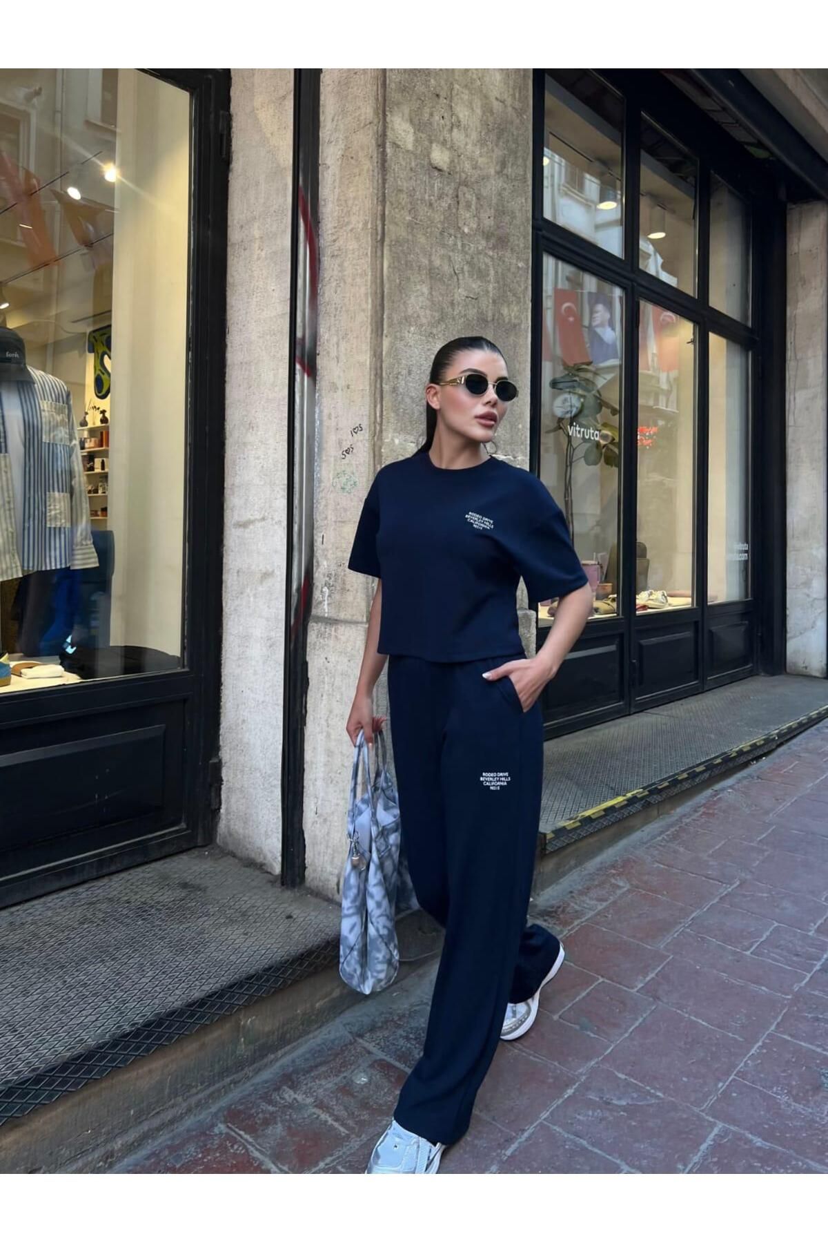 AY MONTANA LUNAVISTA Kadın Brooklyn Baskılı Sweatshirt Alt Üst Eşofman Takımı MODAL KUMAŞ
