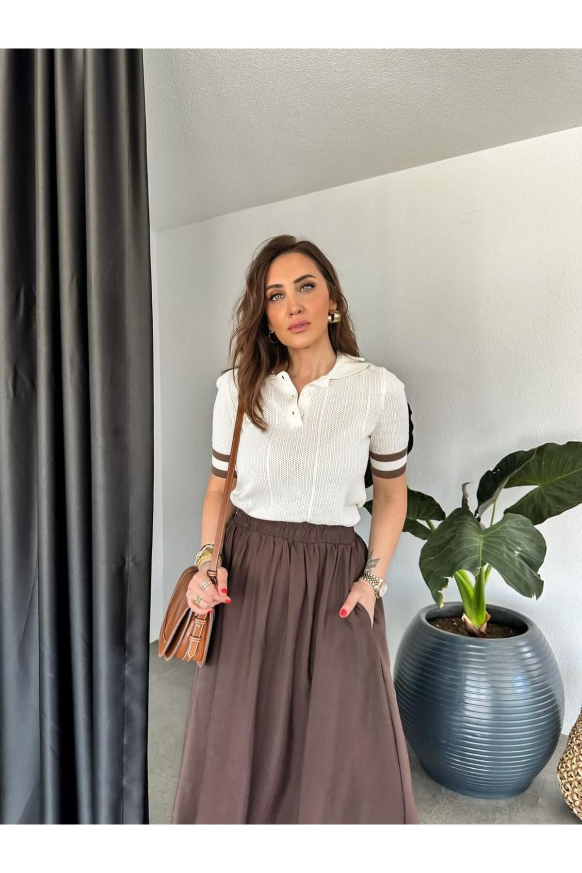 Zerrincan Giyim Krem Polo Yaka Şeritli Triko