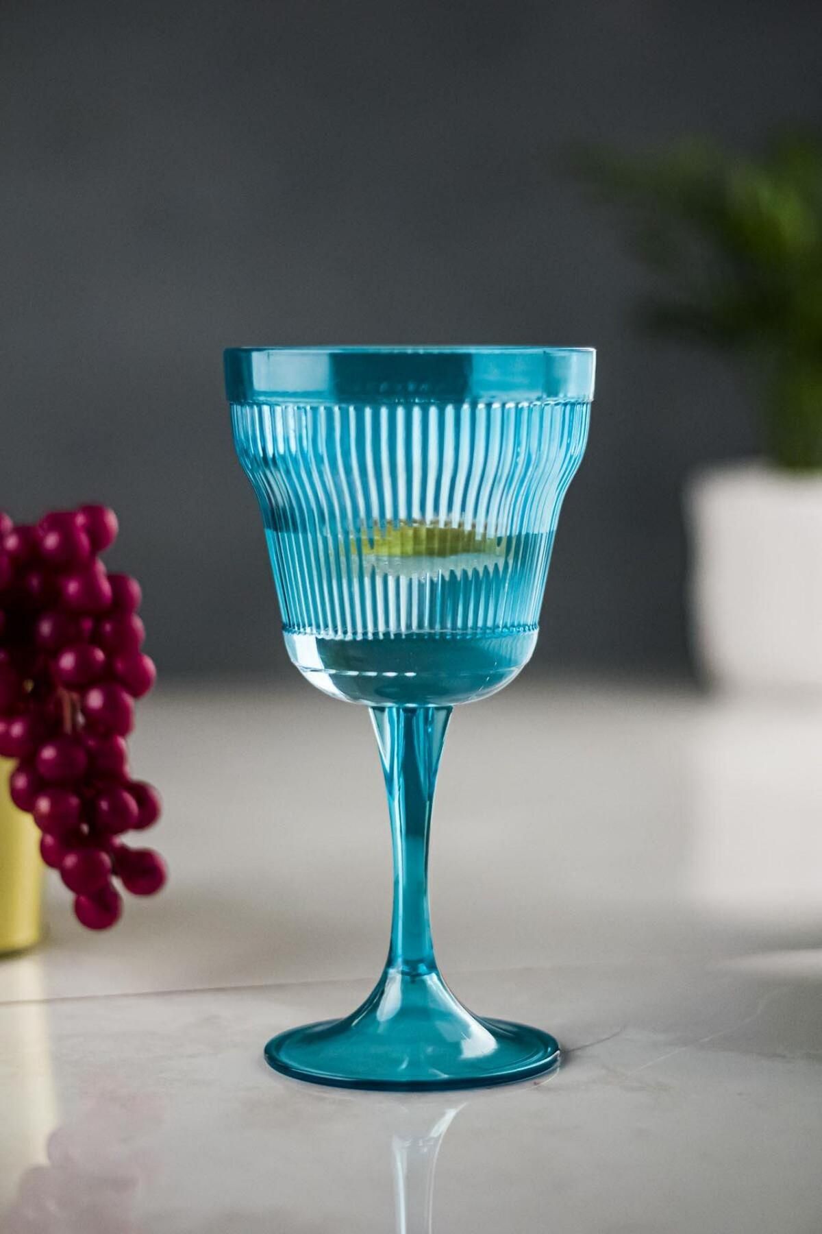 EWs Akrilik Aqamarin 6'lı Kadeh & Su Meşrubat Kahve Yanı Bardağı 300 ml ( Cam Değildir )