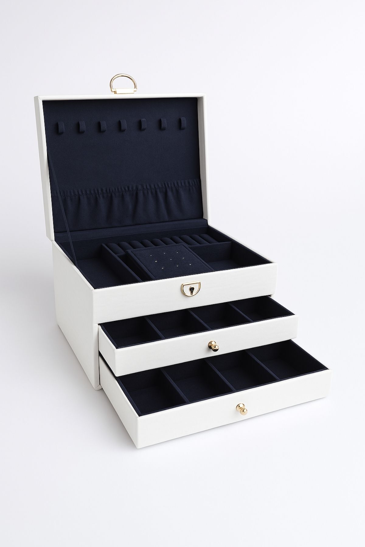 Ecrou-Κουτί κοσμημάτων με 2 συρτάρια Leather Look Locking Ecru 2