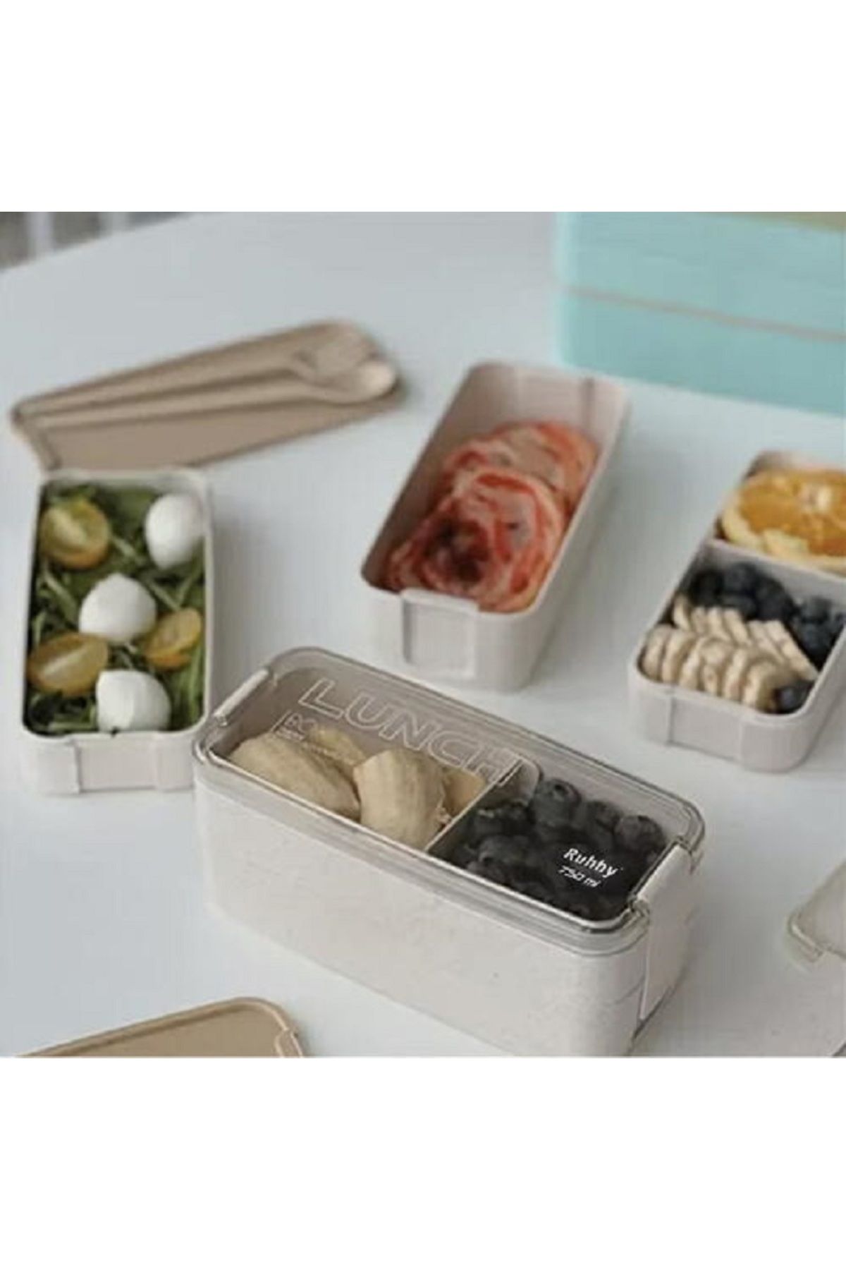 SMARTECH-Food lunch box, Spoon and Fork Included, 750 ml, Beige, Made from Eco-Friendly Material 3