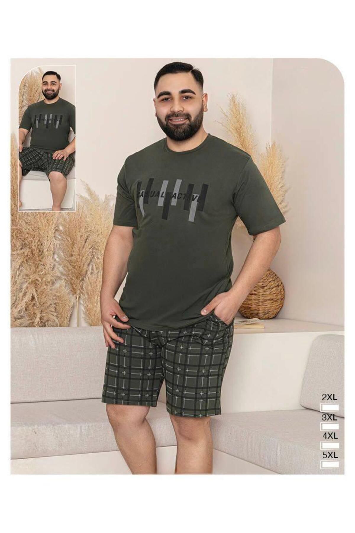 Eflinzümratekstil Büyük Beden Battal Erkek Şortlu Yazlık Pijama Takımı