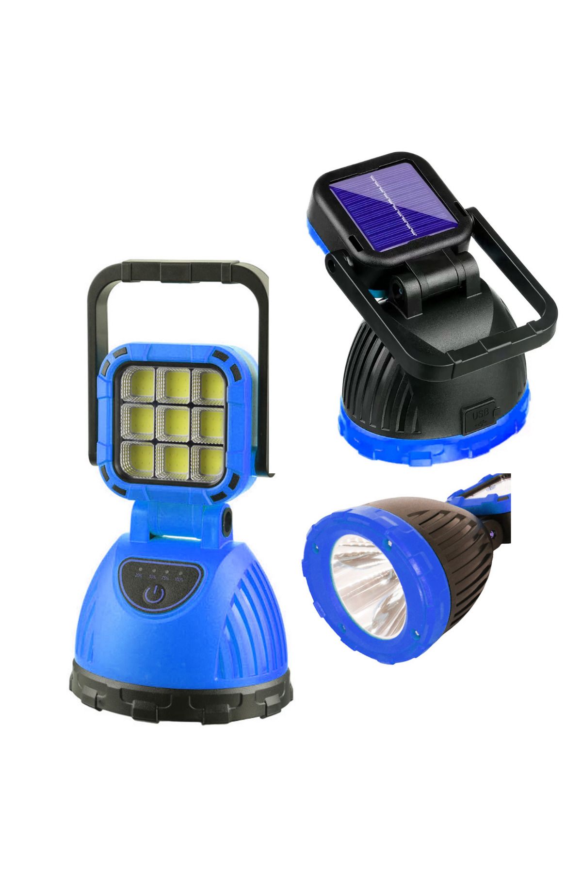 harry Güneş Enerjili ve Şarjlı 9 Cob Ledli 6 Modlu El Feneri-Powerbank Özellikli Işıldak Kamp Lambası