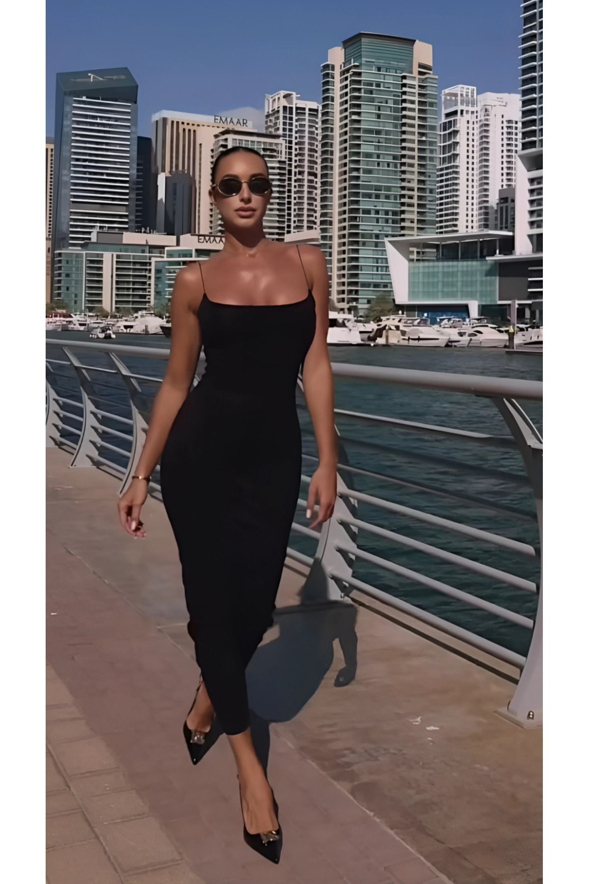 bysevensail Bss Kadın Siyah Askılı Sandy Maxi Elbise