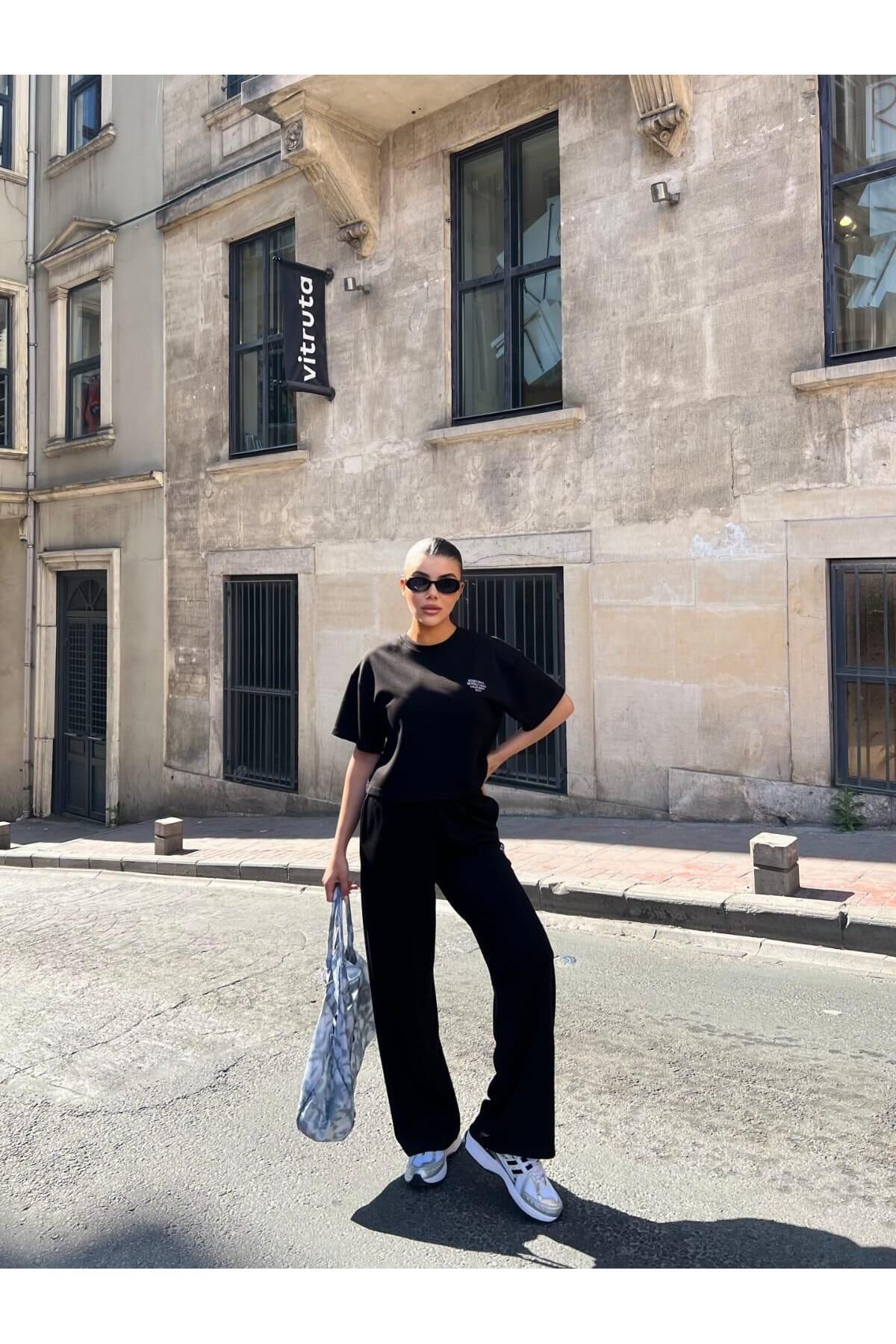 AY MONTANA LUNAVISTA Kadın Brooklyn Baskılı Sweatshirt Alt Üst Eşofman Takımı MODAL KUMAŞ