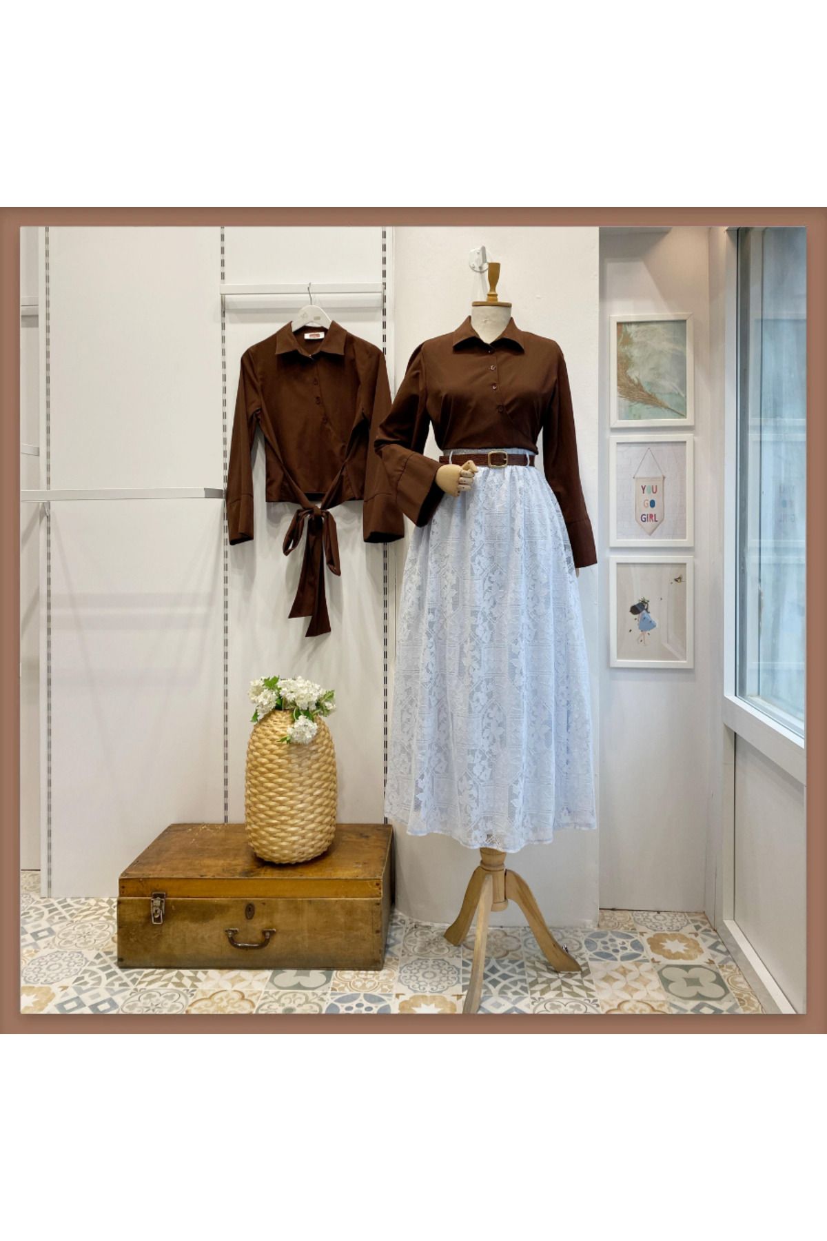 Faya Boutique Kemerli Dantel Douze Buz Mavisi Etek