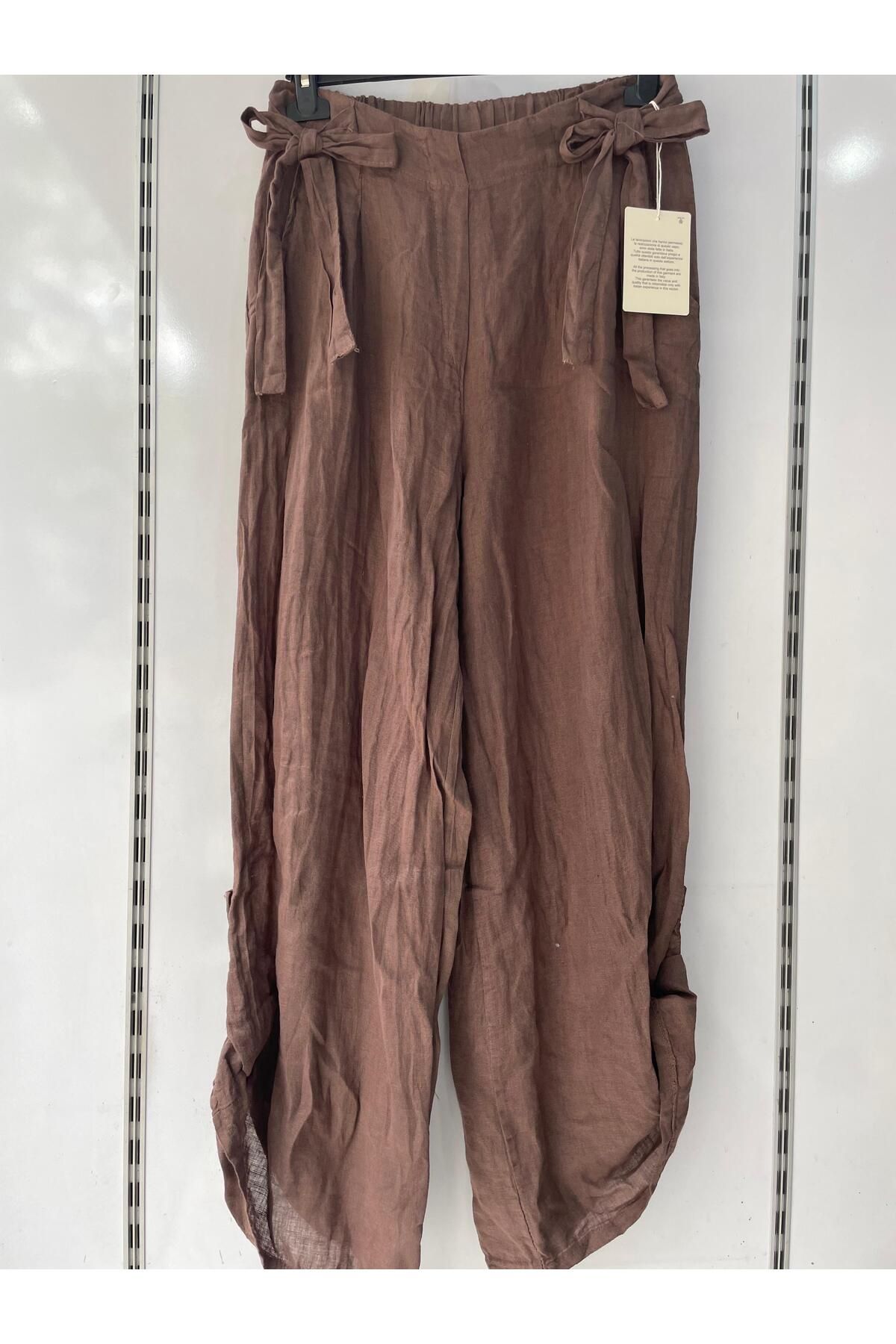 Gezginimport Keten Pantolon Fiyonk Detaylı Ham Keten