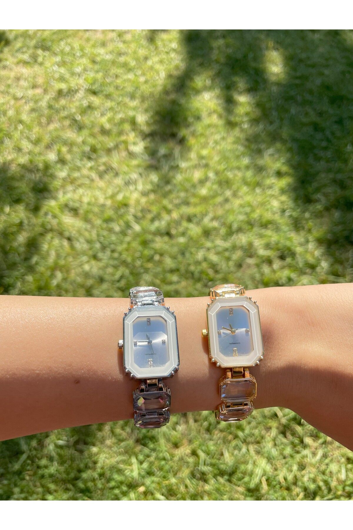 Ela accessories Swaroski Beyaz Gold Taşlı Sekizgen Kadın Kol Saati