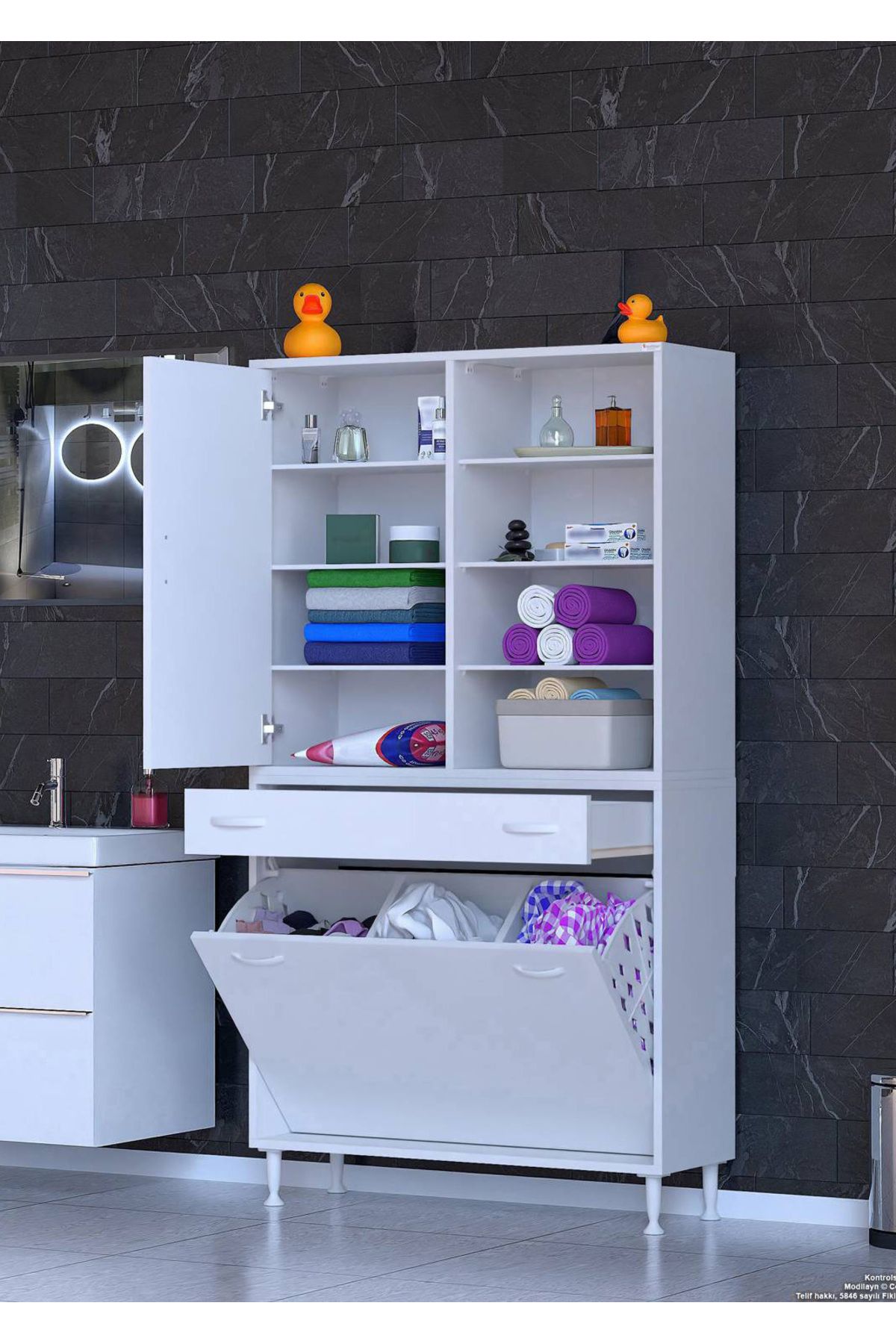 Modilayn 90x173x32,5cm 1 Çekmece, 3 Göz Sepet, 1 Kapak, 8 Raf Organizatör Mutfak Dolabı Çok Amaçlı Dolap