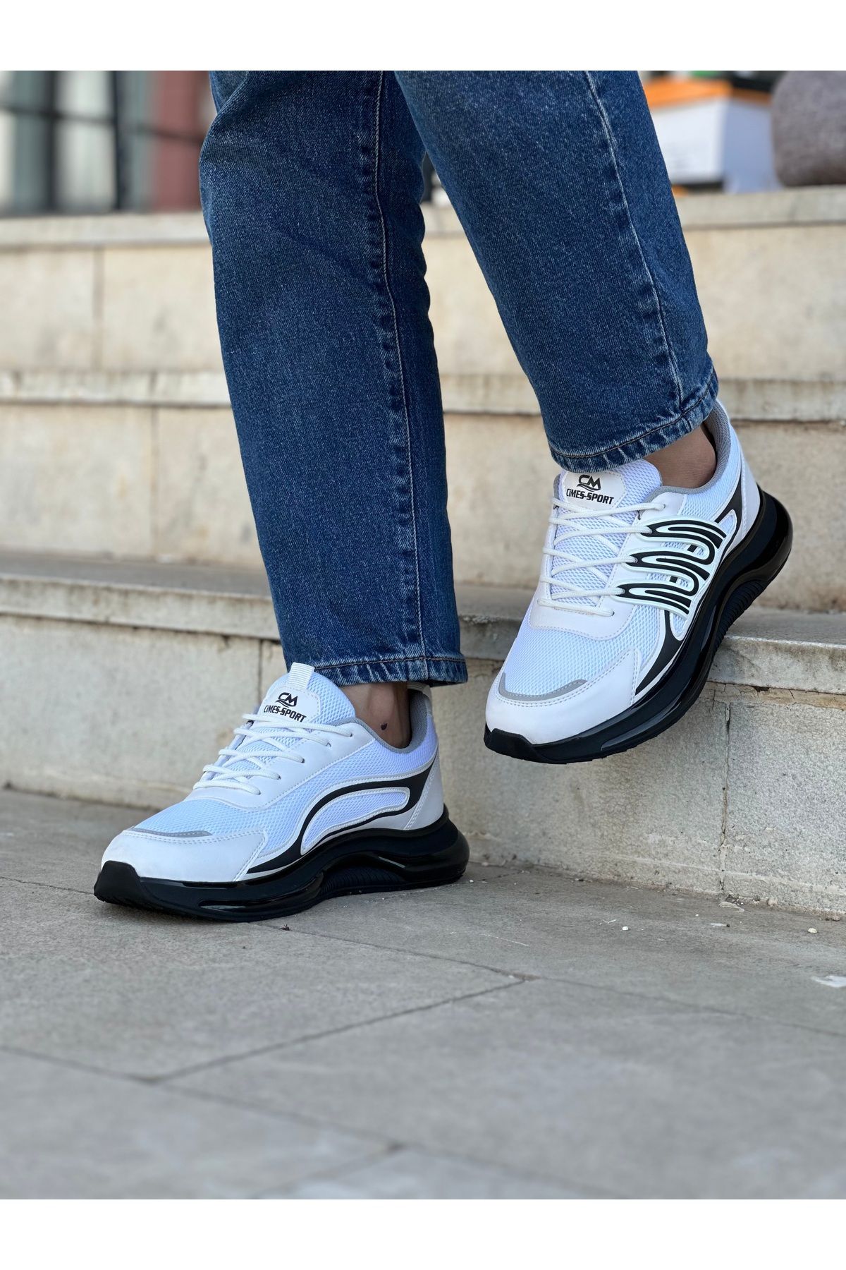 ZNG SHOES Beyaz-Siyah Şeffaf Taban Erkek Spor Ayakkabı