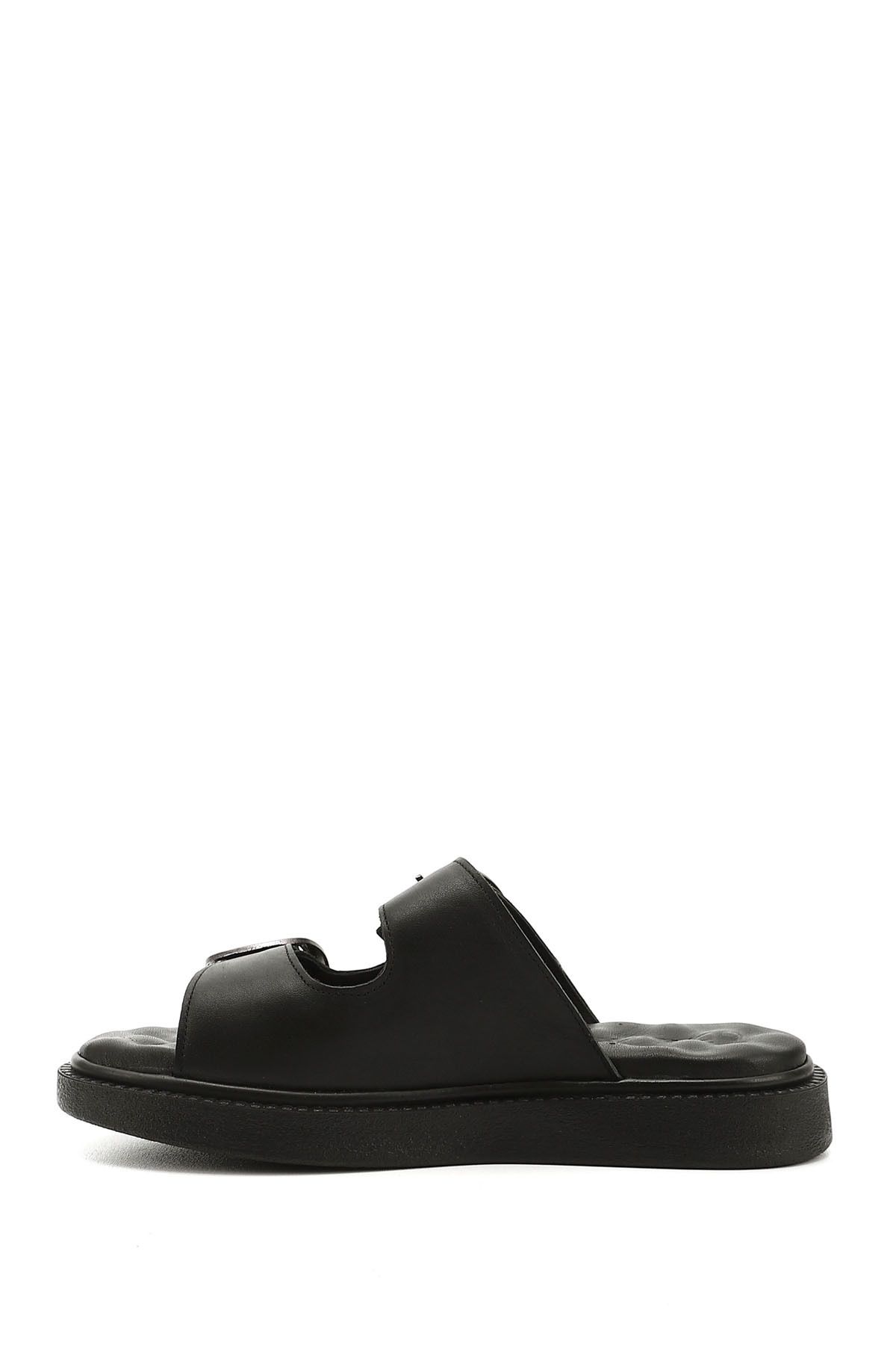 GÖNDERİ(R)-Women / Girls Black Buckle Genuine Leather Comfort Slippers 3