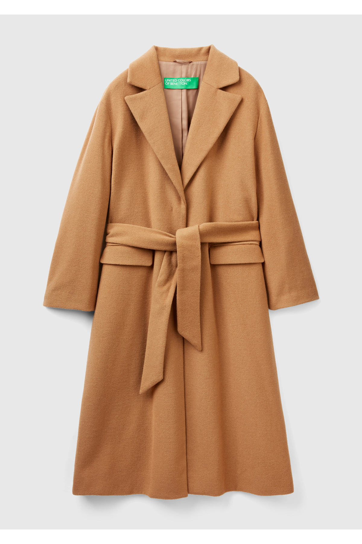 United Colors of Benetton  Kadın Taba Yün Karışımlı Belden Bağlamalı Palto - Görsel 2