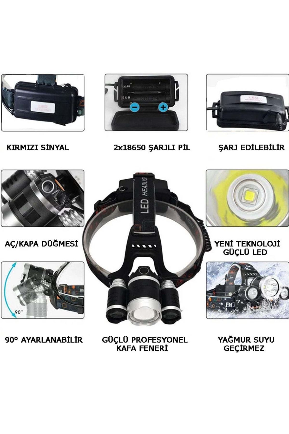 Watton 3 Başlıklı Şarjlı Kafa Feneri Watton Wt-256