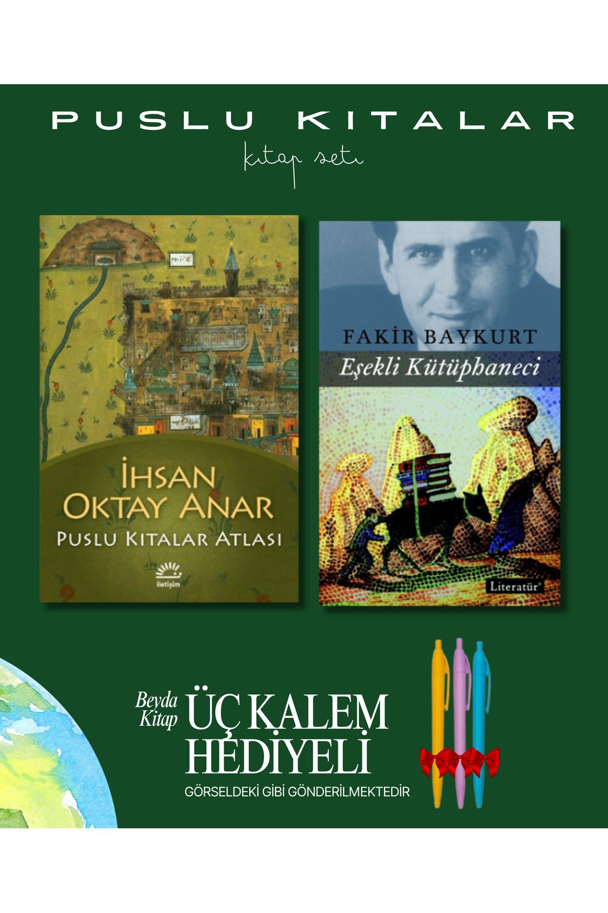 İletişim Yayınları Puslu Kıtalar Atlası - Eşekli Kütüphaneci - Kitap Seti - İhsan Oktay Anar - Kalem Hediyeli