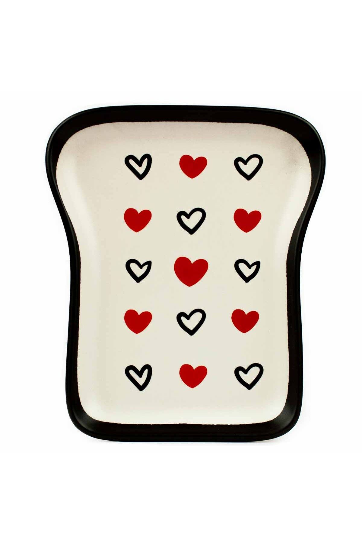 PALTO TASARIM Kırmızı Kalpler ❤️ Tasarım Tost Tabağı - Kahvaltı Sunum Tabağı