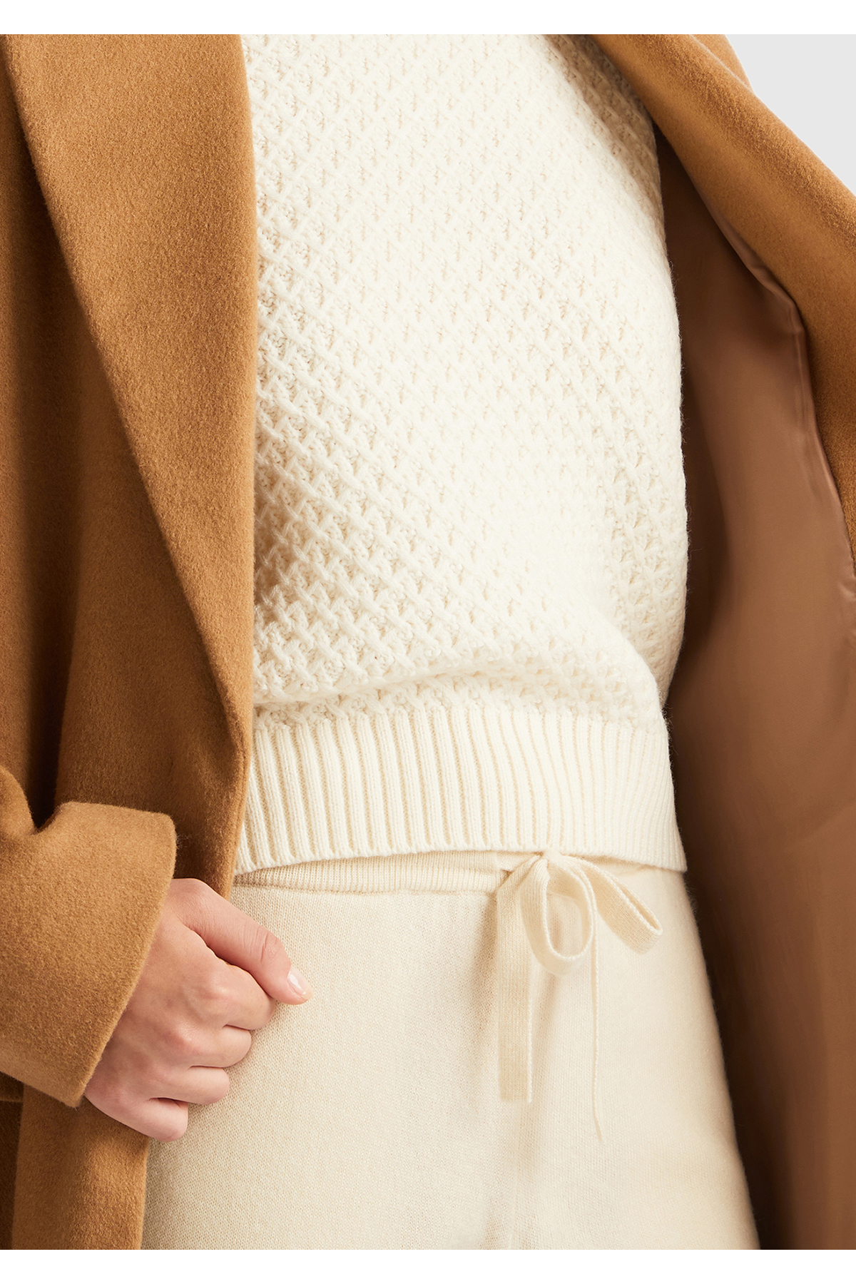 United Colors of Benetton  Kadın Taba Yün Karışımlı Belden Bağlamalı Palto - Görsel 6