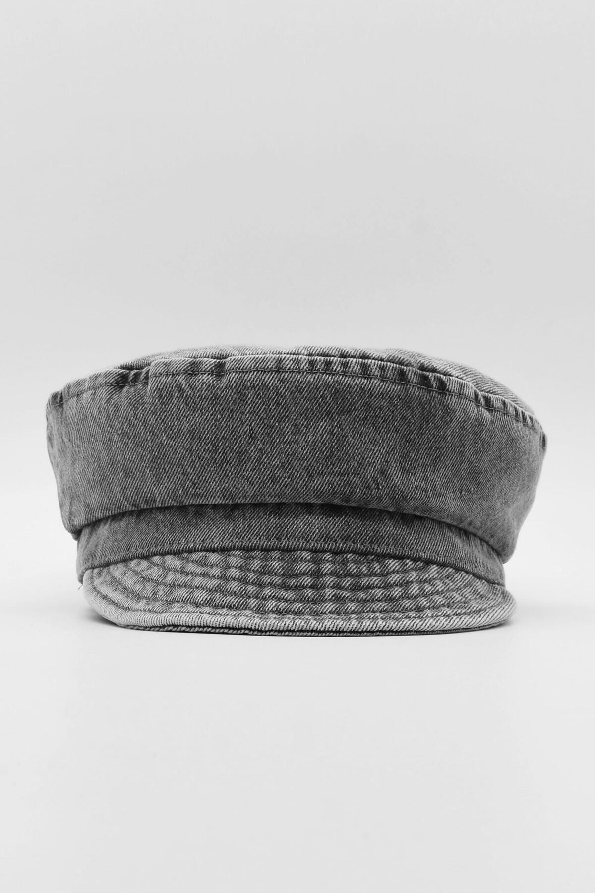 Külah Kadın Kot Şapka Driver Kasket Flat Cap Kaptan Şapkası - Siyah