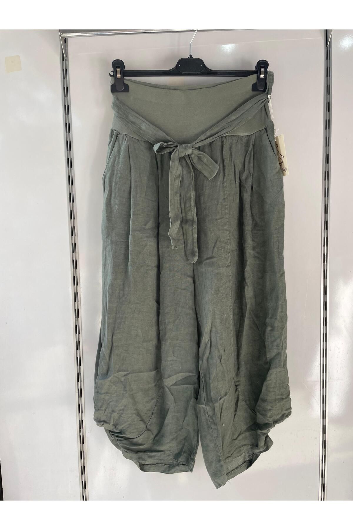 Gezginimport Keten Pantolon Kemerli Ham Keten