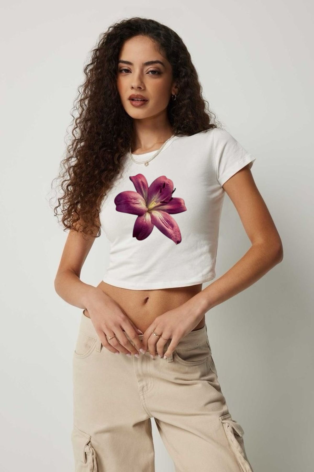DEEFWEAR Çiçek Baskılı Trend Baskılı Crop Top