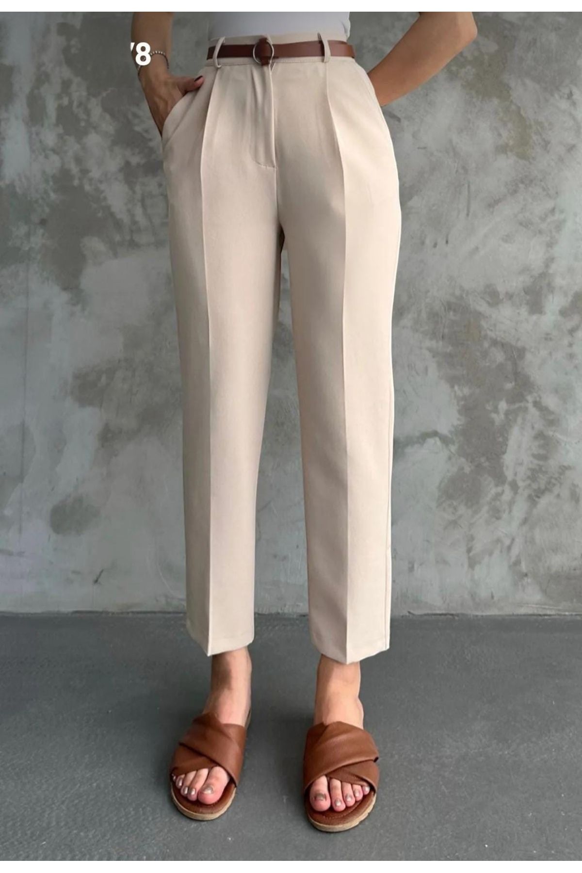 VOGUEMET Kadın Kumaş Havuç Pantolon – Arka Lastikli Rahat Kalıp – Ofis Stil