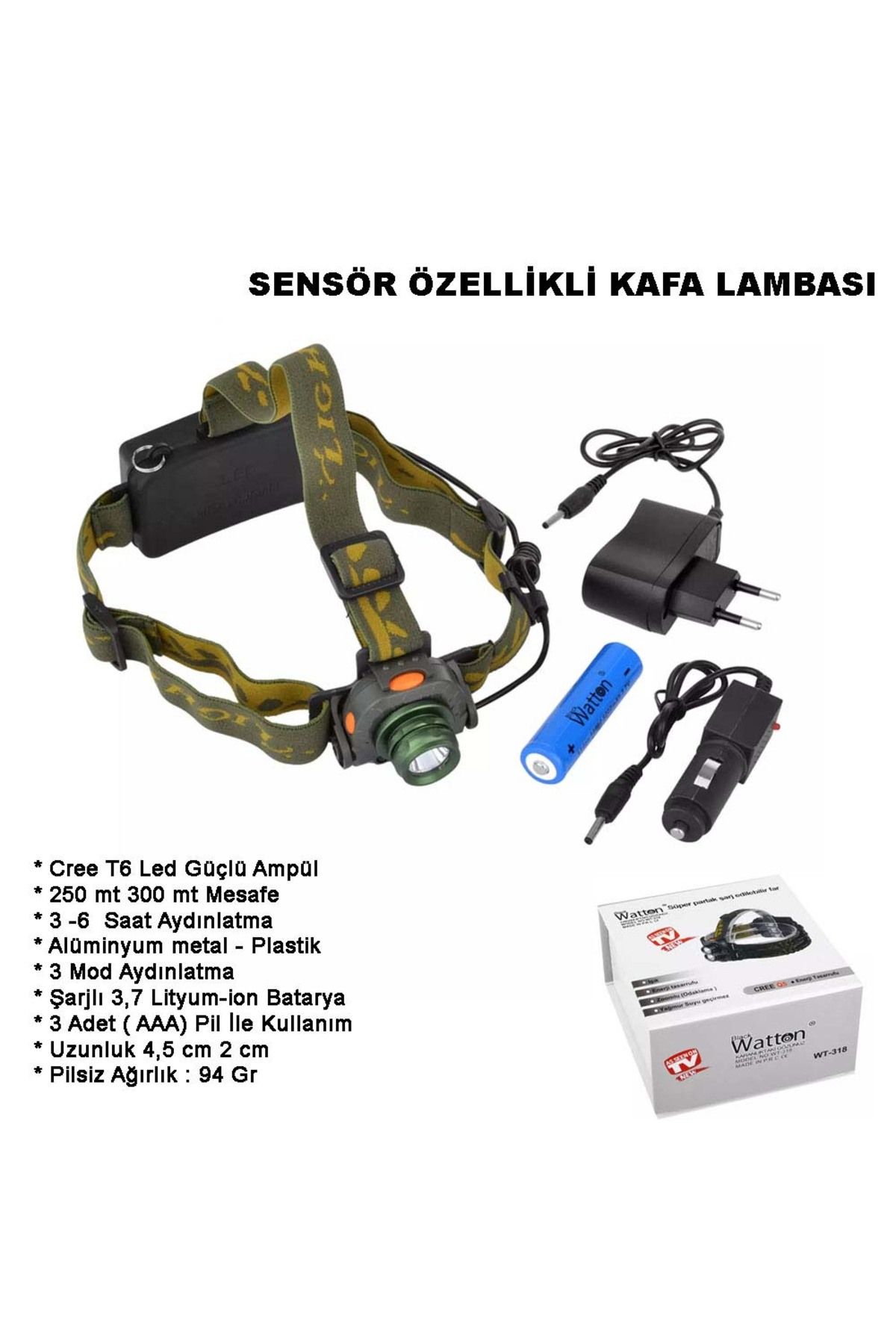 Watton Sensörlü Şarjlı Kafa Lambası Watton Wt-318