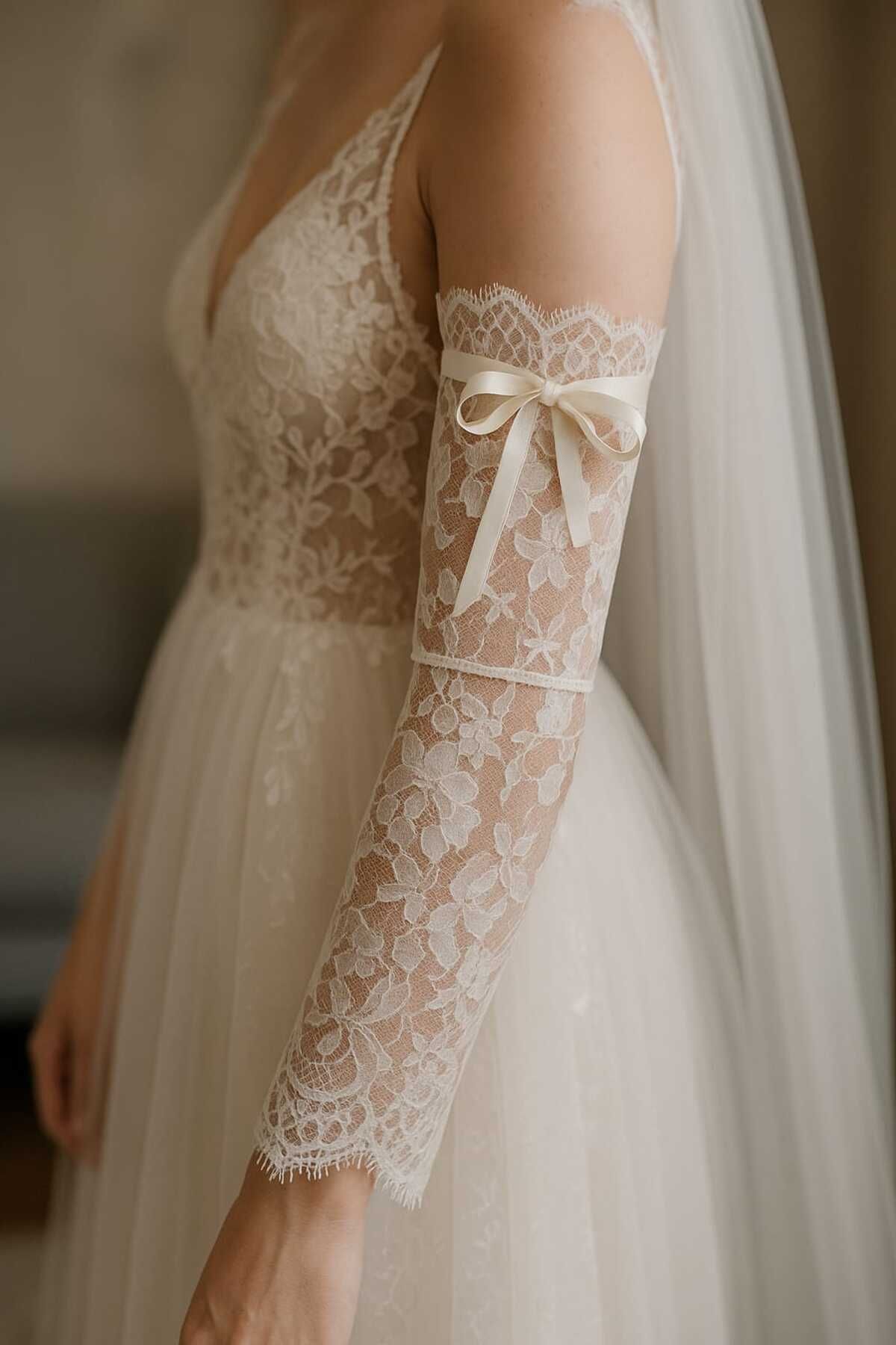 No Name Atelier Romantik Fransız Dantel Tasarım Gelin Kolluk kurdela Detaylı