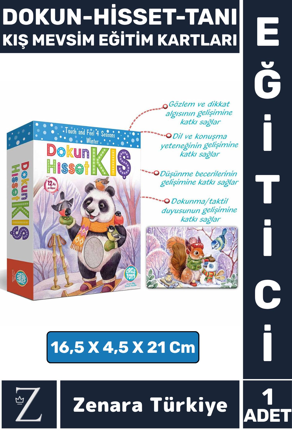 Zenara Çocuk Duyusal Gelişim Görsel Algı Mevsim Öğretici Eğlenceli DOKUN-HİSSET-TANI KIŞ EĞİTİM KARTLARI