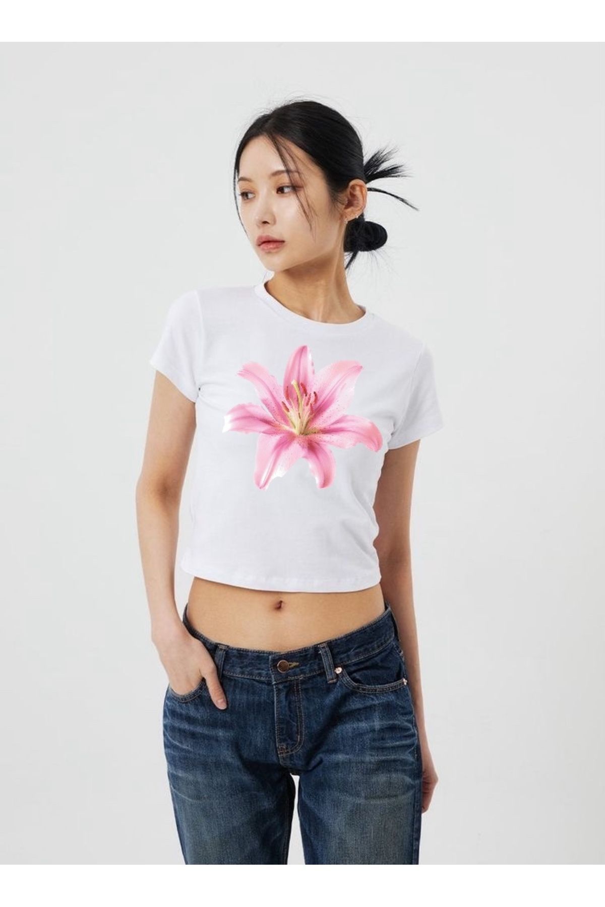 DEEFWEAR Çiçek Baskılı Trend Baskılı Crop Top