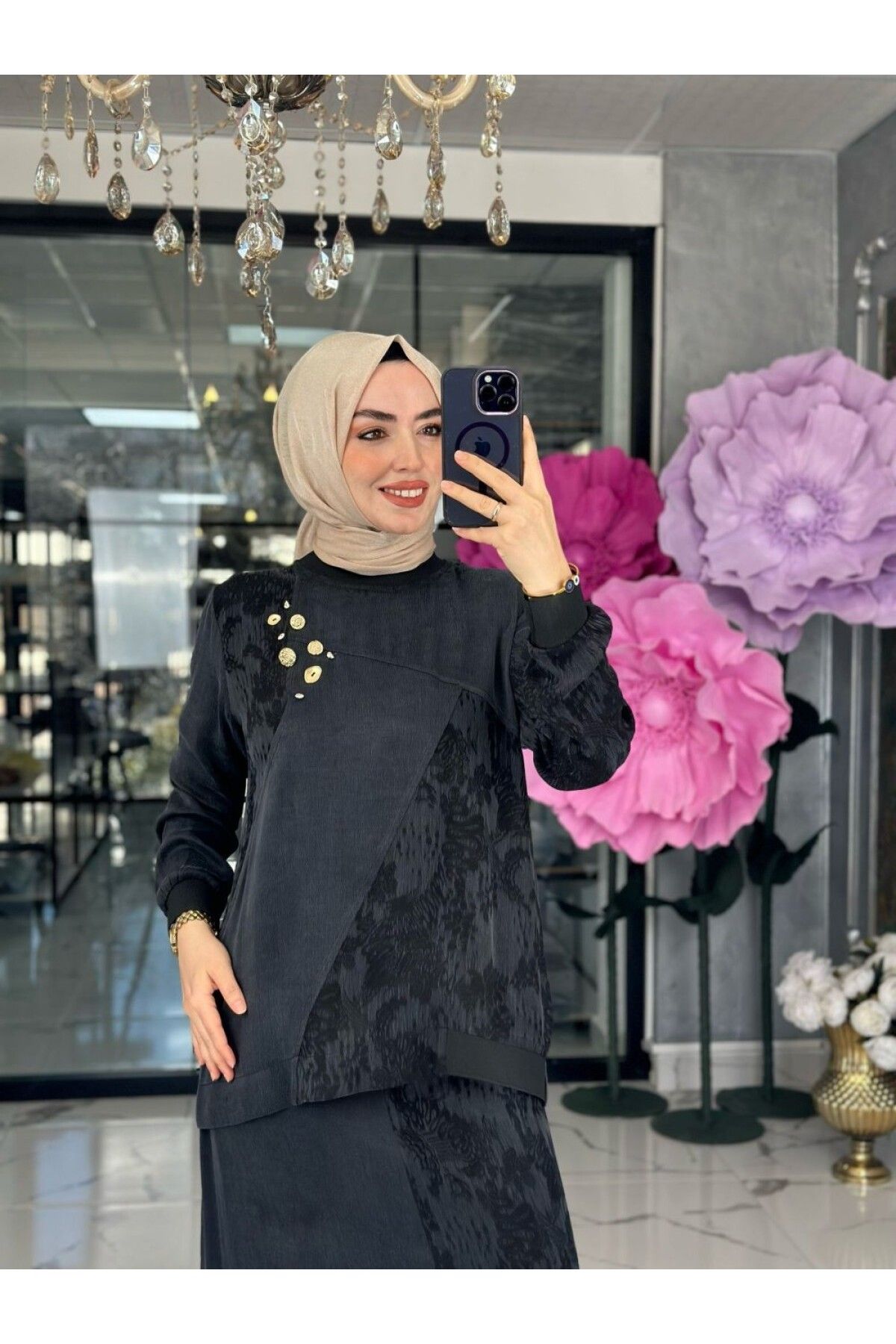 Zümra Tesettür Moda Nefes Etek Takım-Siyah Siyah Beden 1-38-40