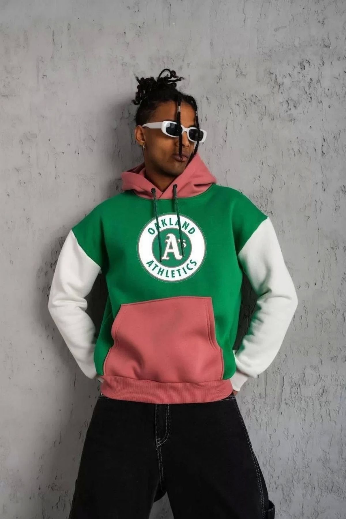 Robahood Erkek Çok Parçalı Kanguru Cepli Kapüşonlu Sweatshirt - Yeşil