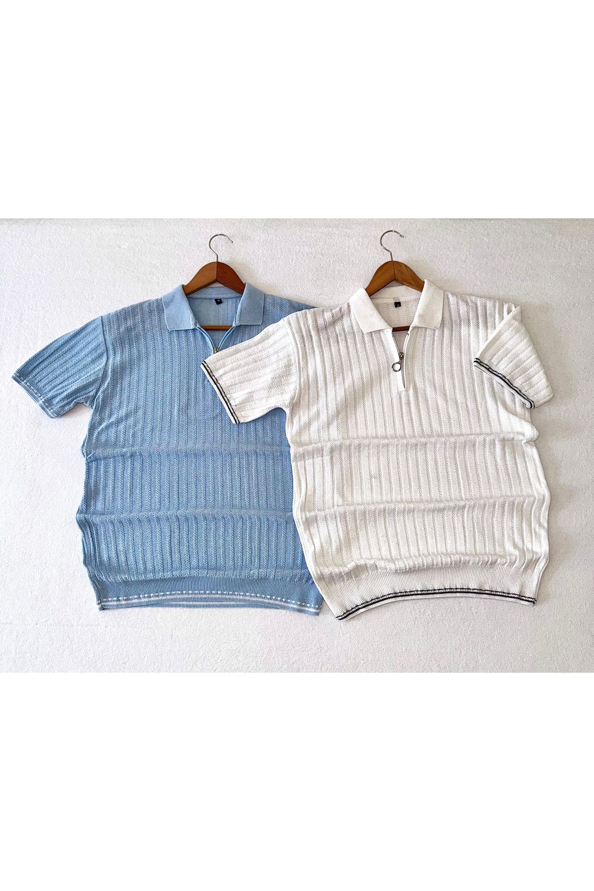 MODA 2’li Polo Yaka Fermuarlı Kısa Kollu Erkek Yazlık Triko T-Shirt