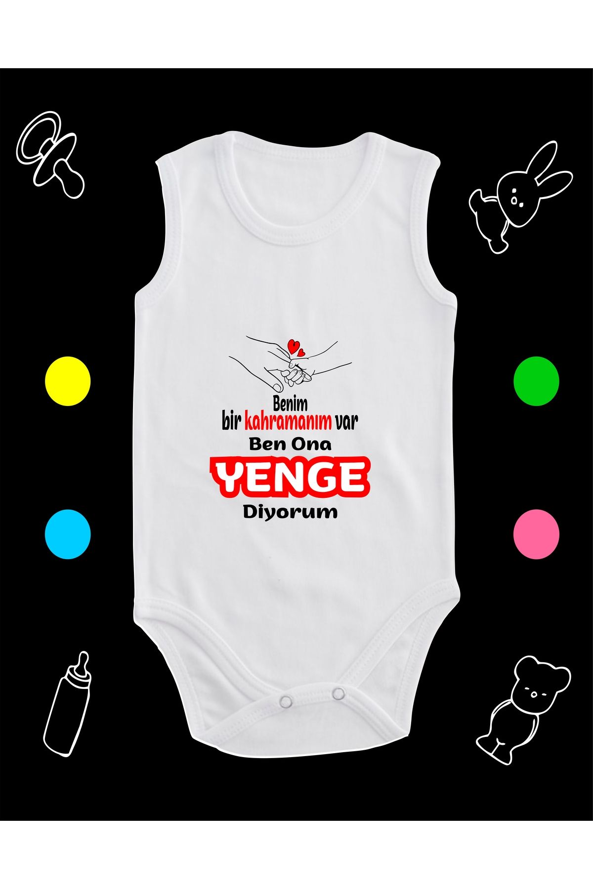 enmalife Pamuklu Bir Kahramanım Var Yenge Diyorum Baskılı Penye Bebek Body Çıtçıtlı Badi Zıbın KVYD129