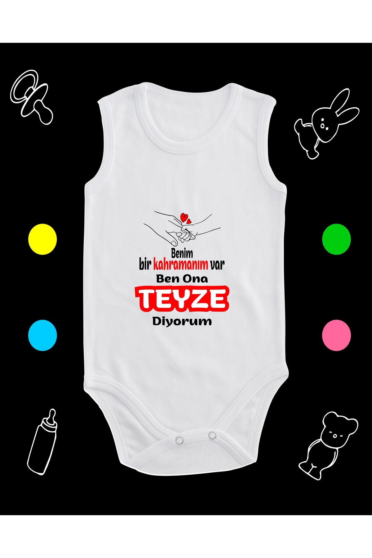 enmalife Pamuklu Bir Kahramanım Var Teyze Diyorum Baskılı Penye Bebek Body Çıtçıtlı Badi Zıbın KVTD123