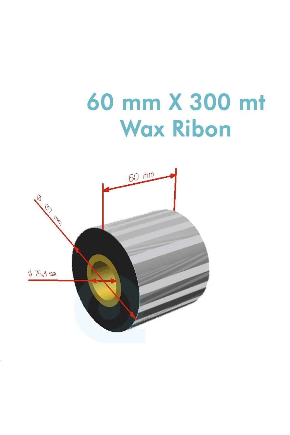 PLUSCOPY ''Ribbon'' WX-10FBK (Standart Wax) **60mm x 300m** 1 inç Outside