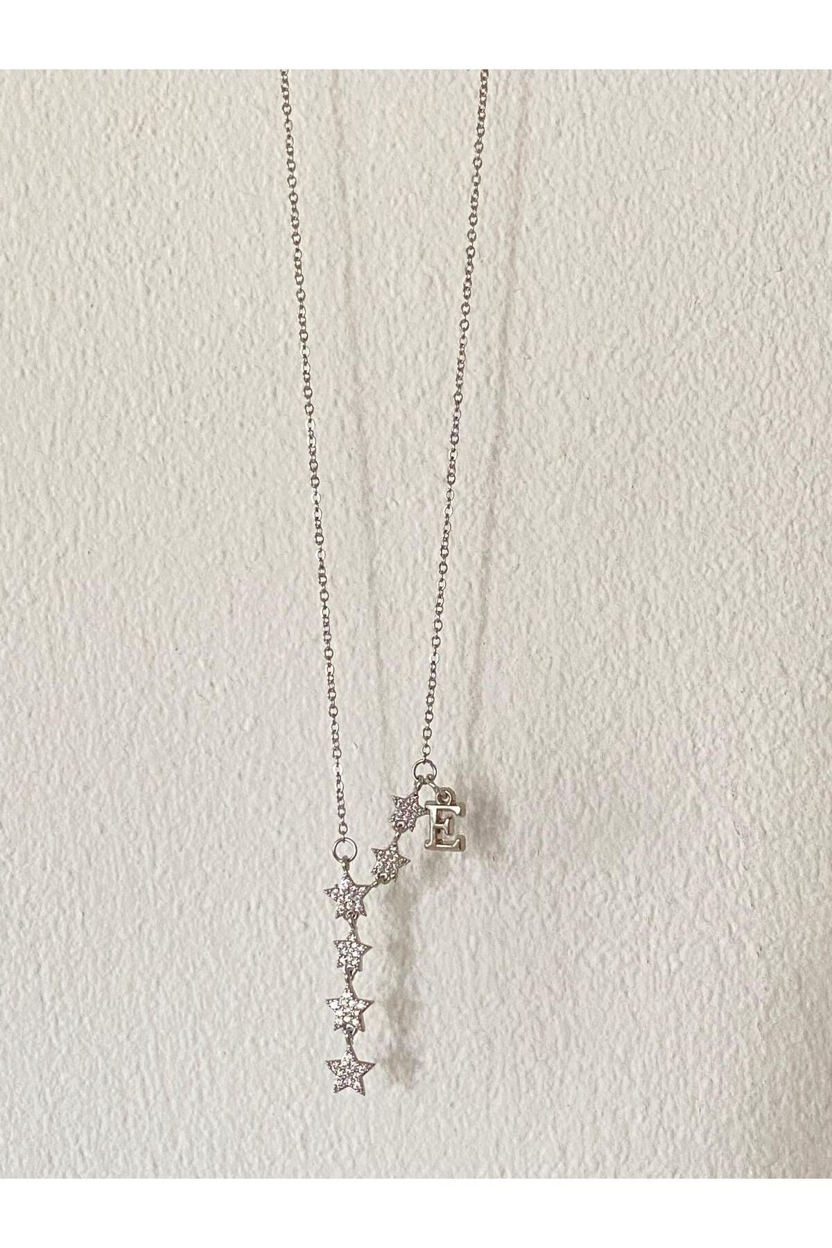 bijoux uniques Kayan Yıldız E Harfli Çelik Kolye