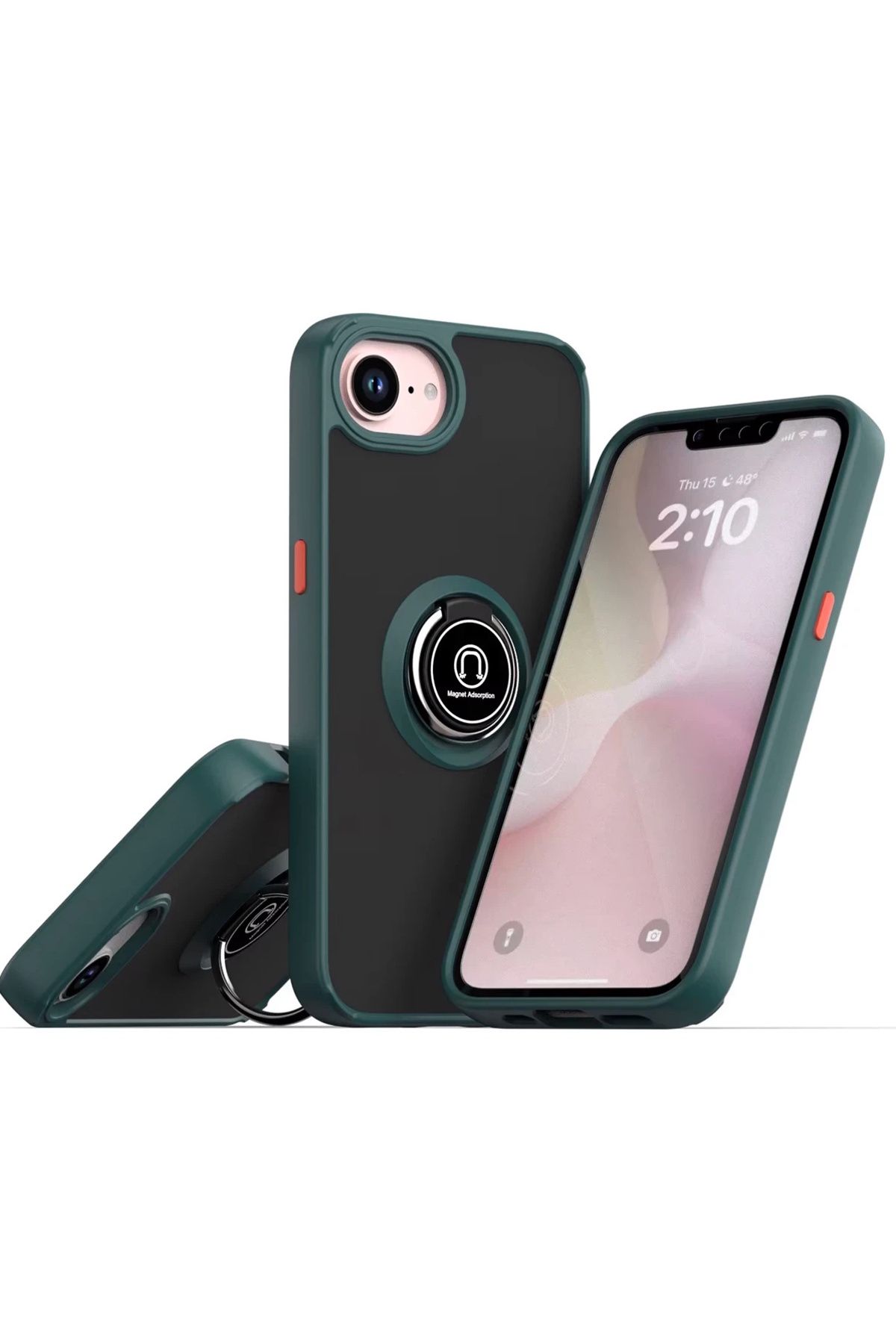m.tk moveteck iPhone 16E Kılıf Mat Parmak izi Yapmaz Renkli Tuşlu 360 Yüzüklü Standlı Zırh Sert Kapak