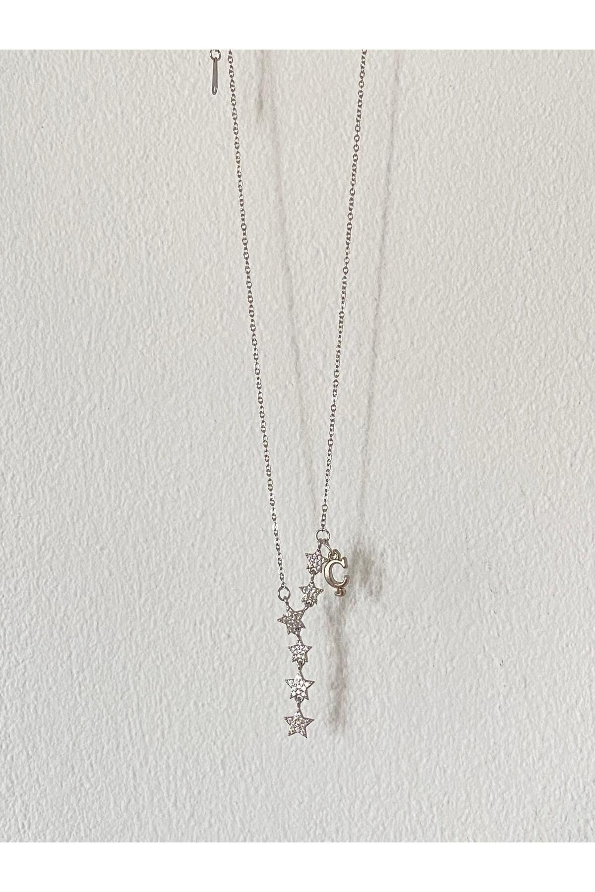 bijoux uniques Kayan Yıldız Ç Harfli Çelik Kolye