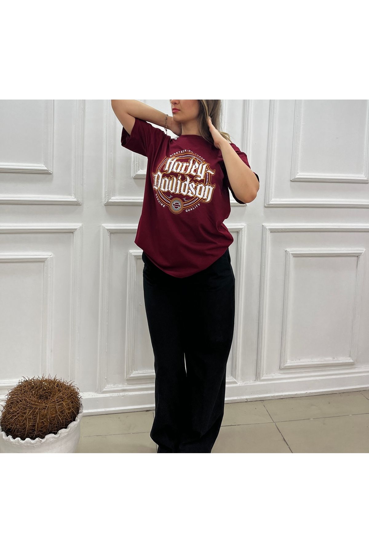 SheMy Oversize Ön Baskılı Kadın T-Shirt – Pamuklu Rahat Kalıp