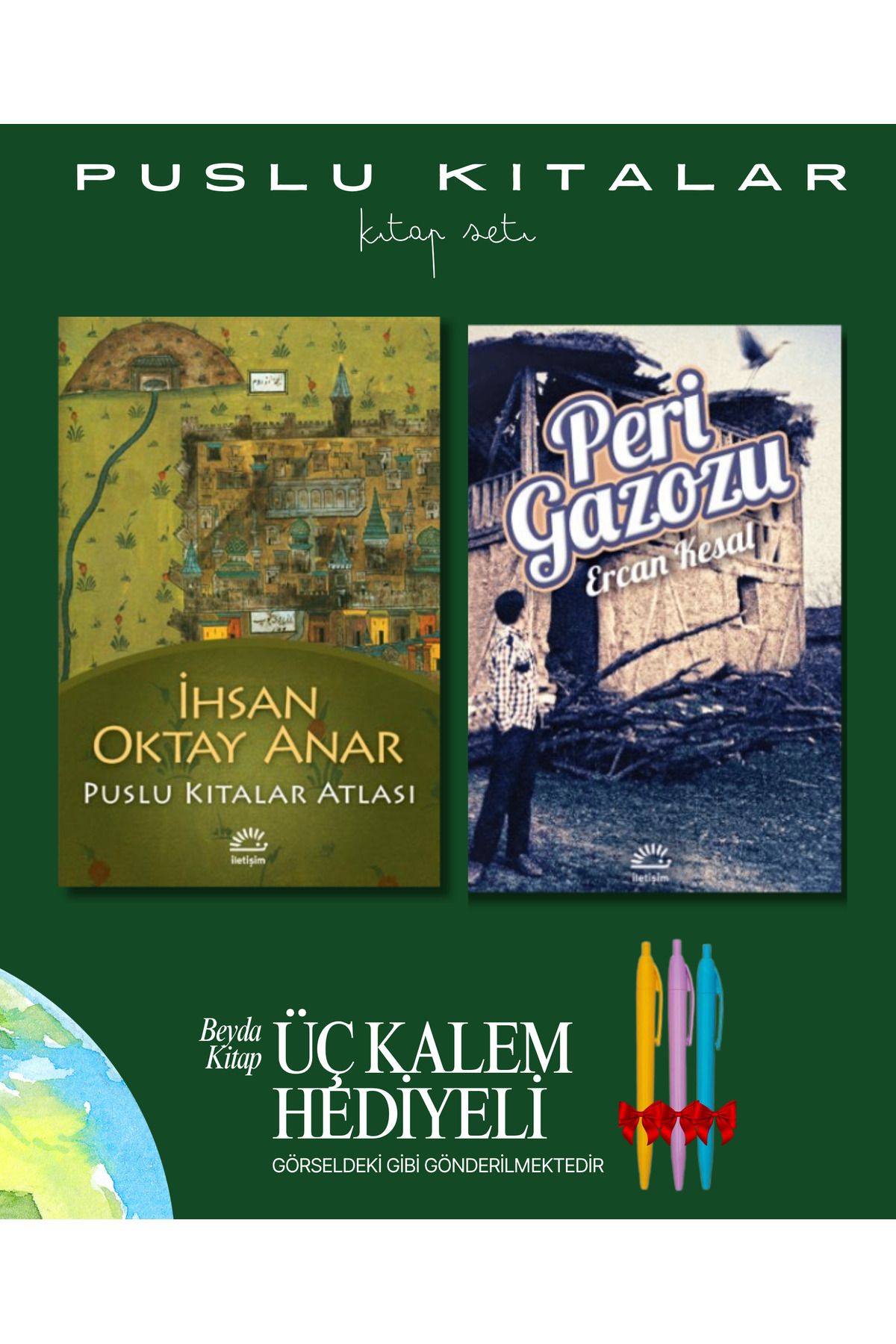 İletişim Yayınları Puslu Kıtalar Atlası - Peri Gazozu - Kitap Seti - İhsan Oktay Anar - Kalem Hediyeli