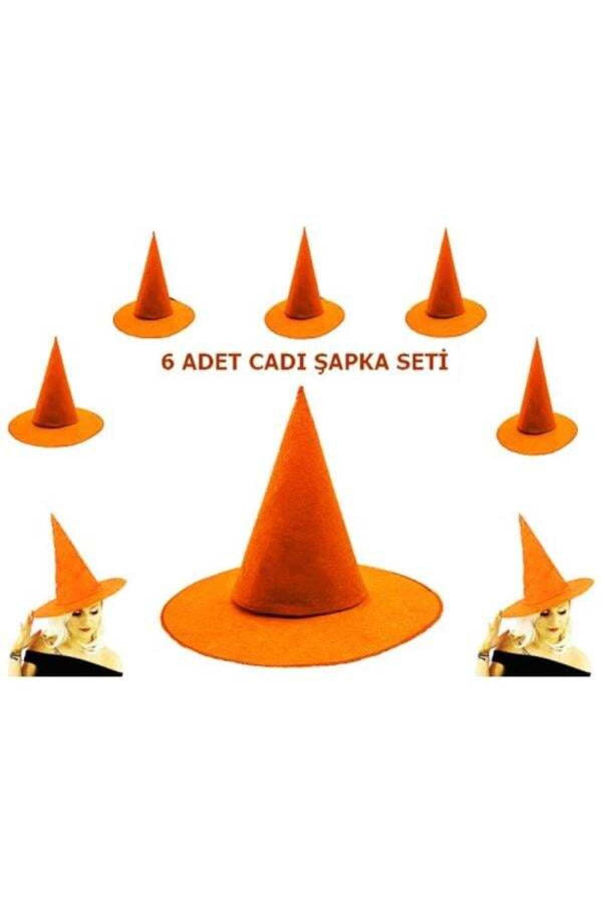Modafiks Turuncu Renk Keçe Cadı Şapkası 6 Adet