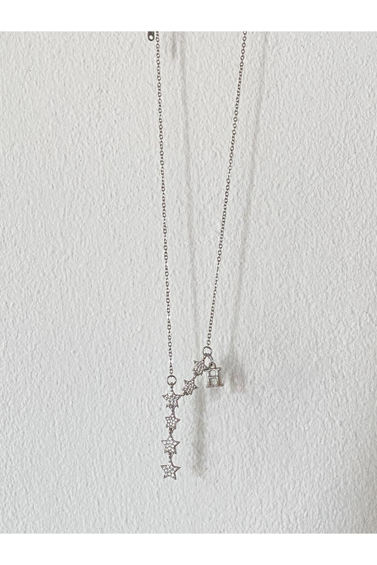 bijoux uniques Kayan Yıldız H Harfli Çelik Kolye