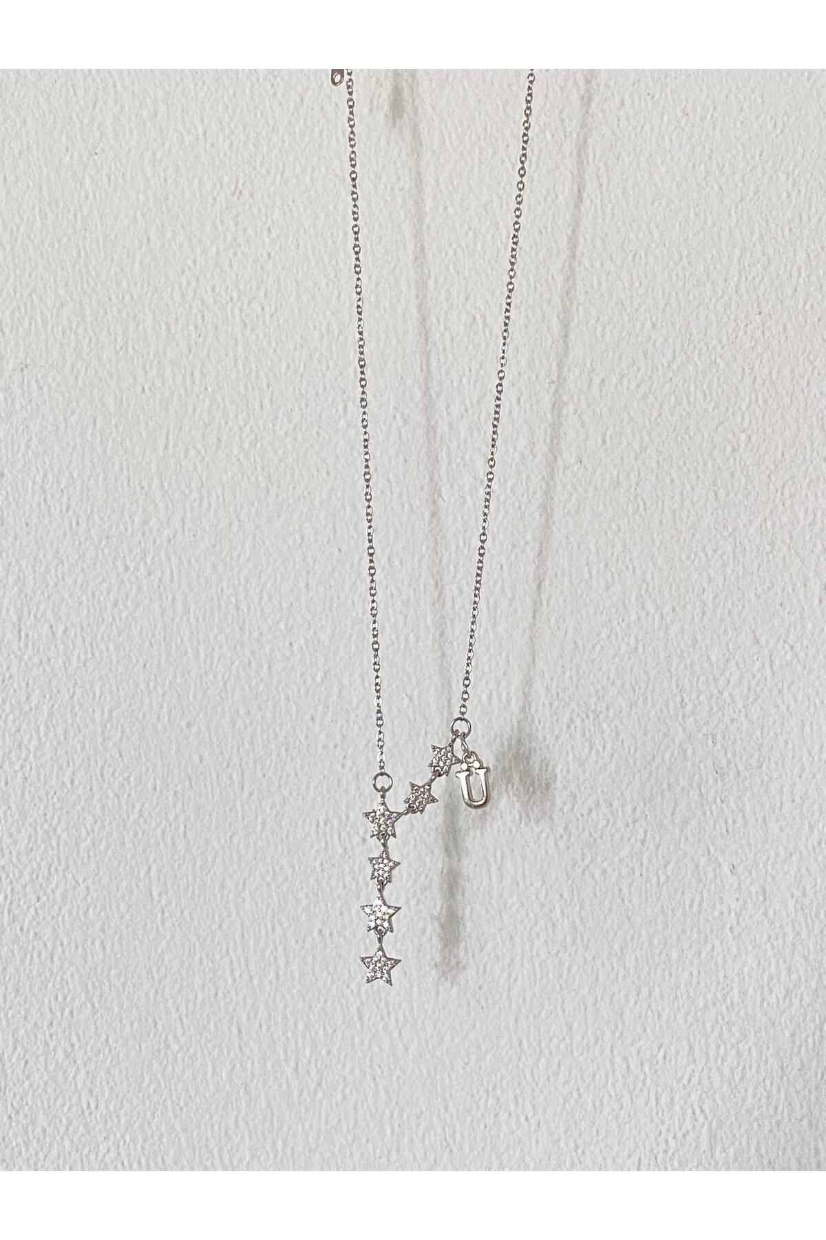 bijoux uniques Kayan Yıldız Ü Harfli Çelik Kolye