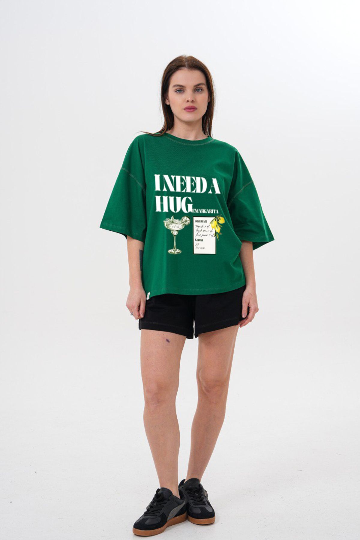 JANSO GROUP KADIN BASKILI -İ Need2- KISA KOLLU TSHIRT BÜYÜK BEDEN OVERSIZE PAMUKLU