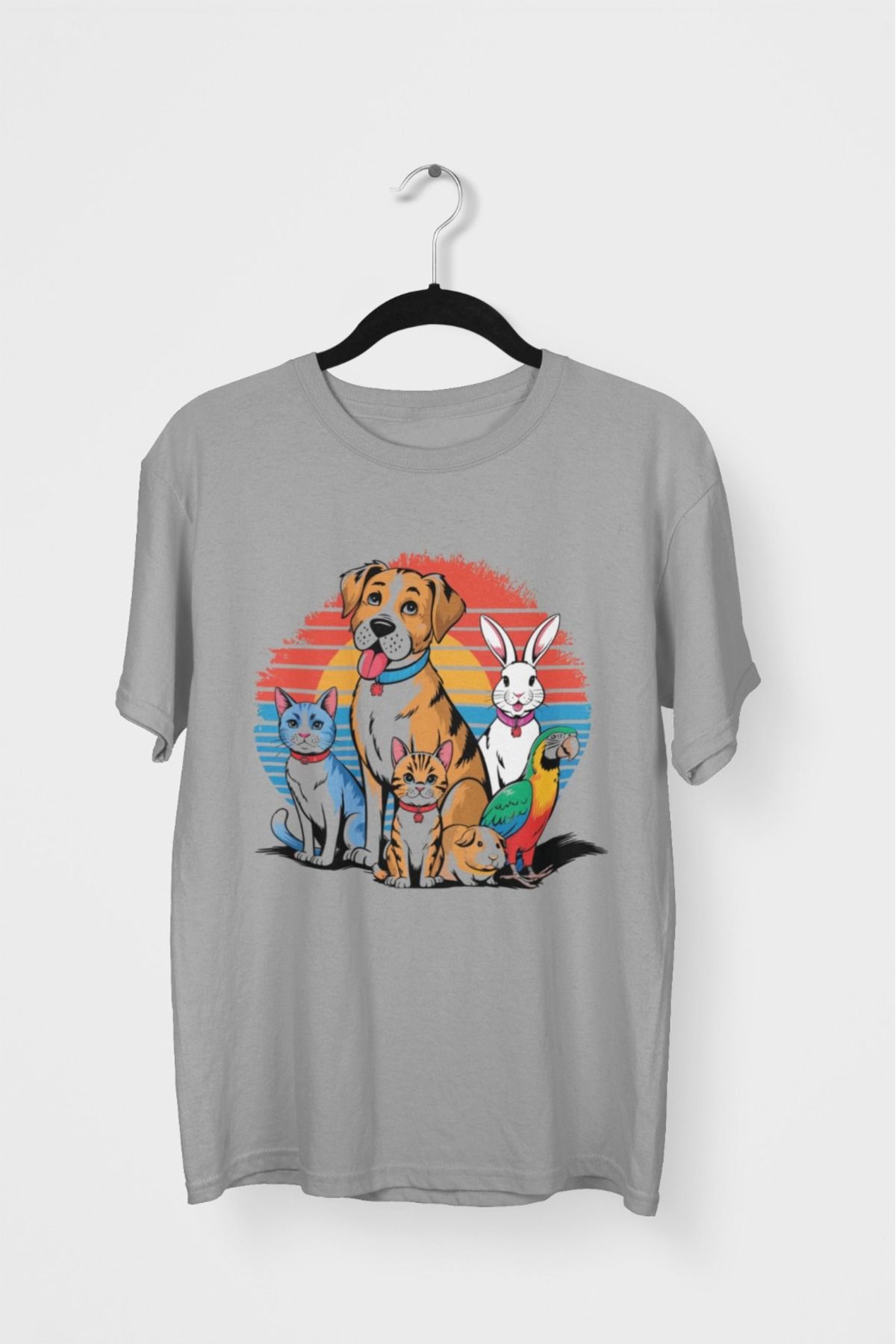 Butik ERKEK/KADIN -HAYVANLAR- TRANSFER BASKILI YUVARLAK YAKA KISA KOL TİŞÖRT